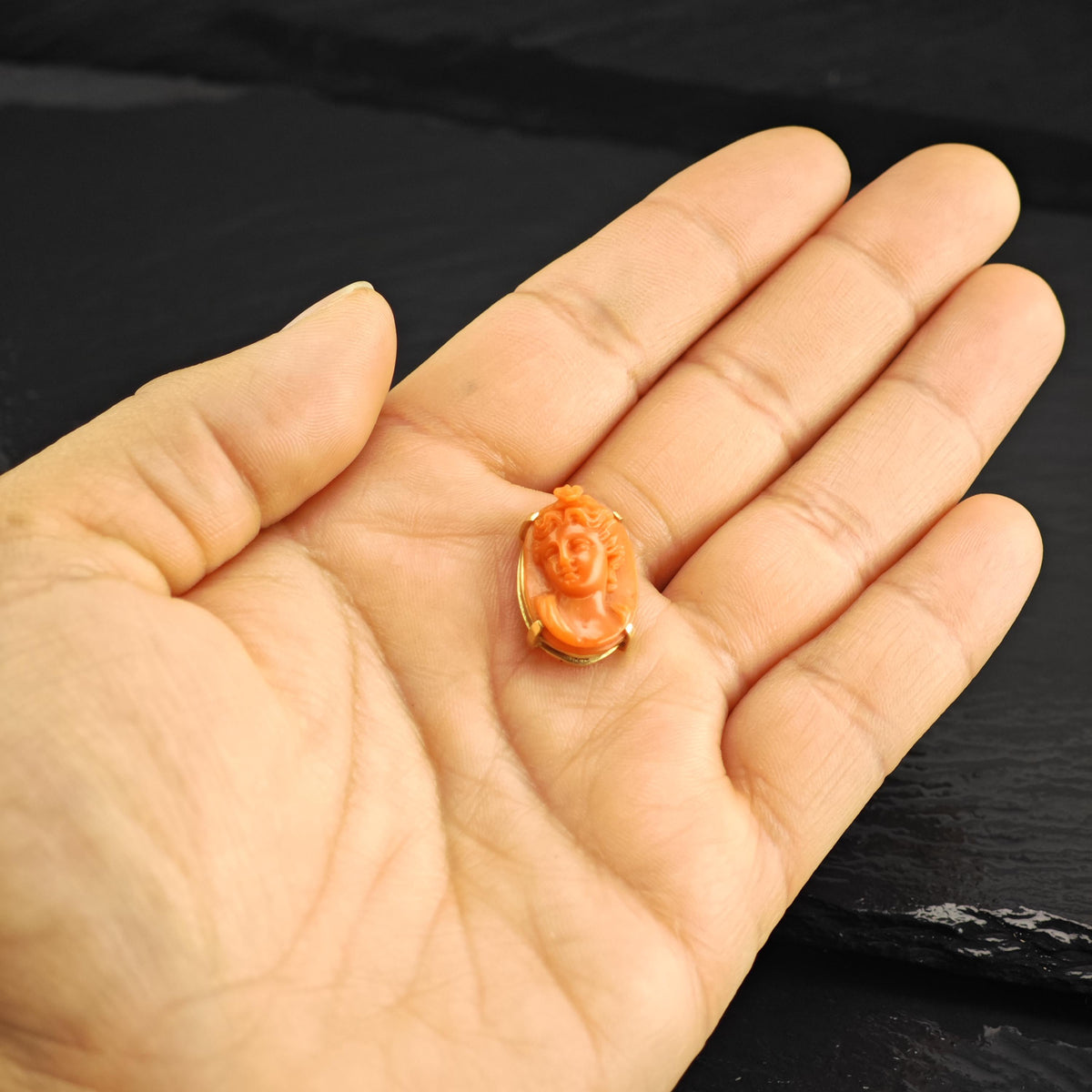 Antique Coral Cameo 14K Gold Charm P3104