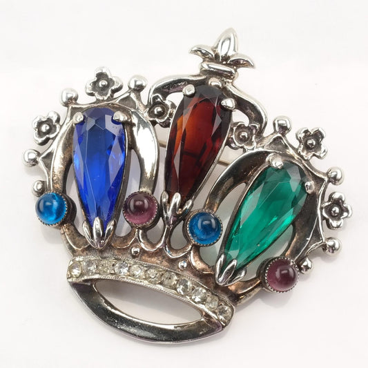 Silver Brooch Pendant Crown Paste Sterling