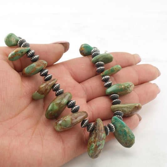 Vintage Native American, Green Turquoise Sterling Silver Shell Necklace