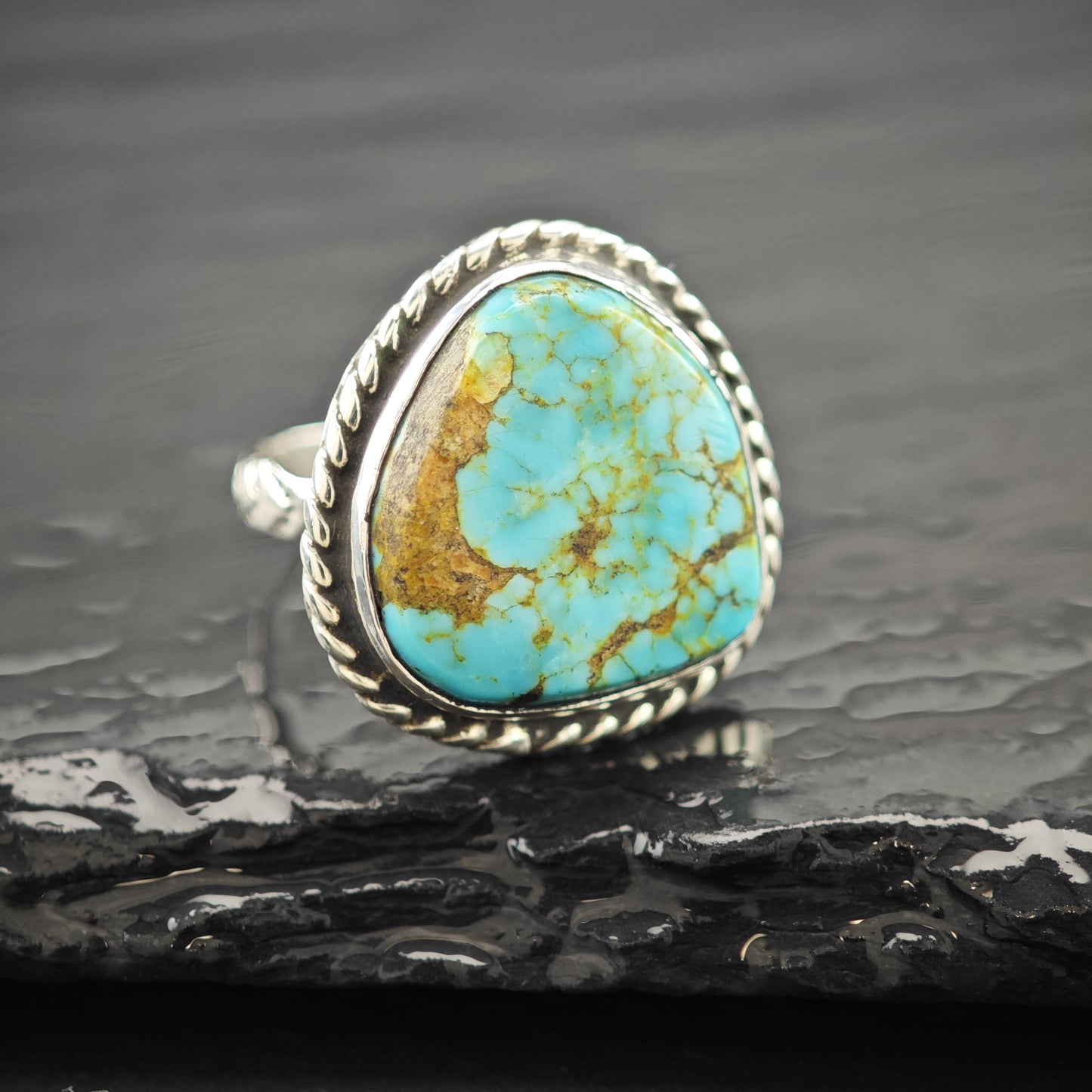 Southwest Spiderweb Turquoise Ring Sterling Silver Size 5 3/4