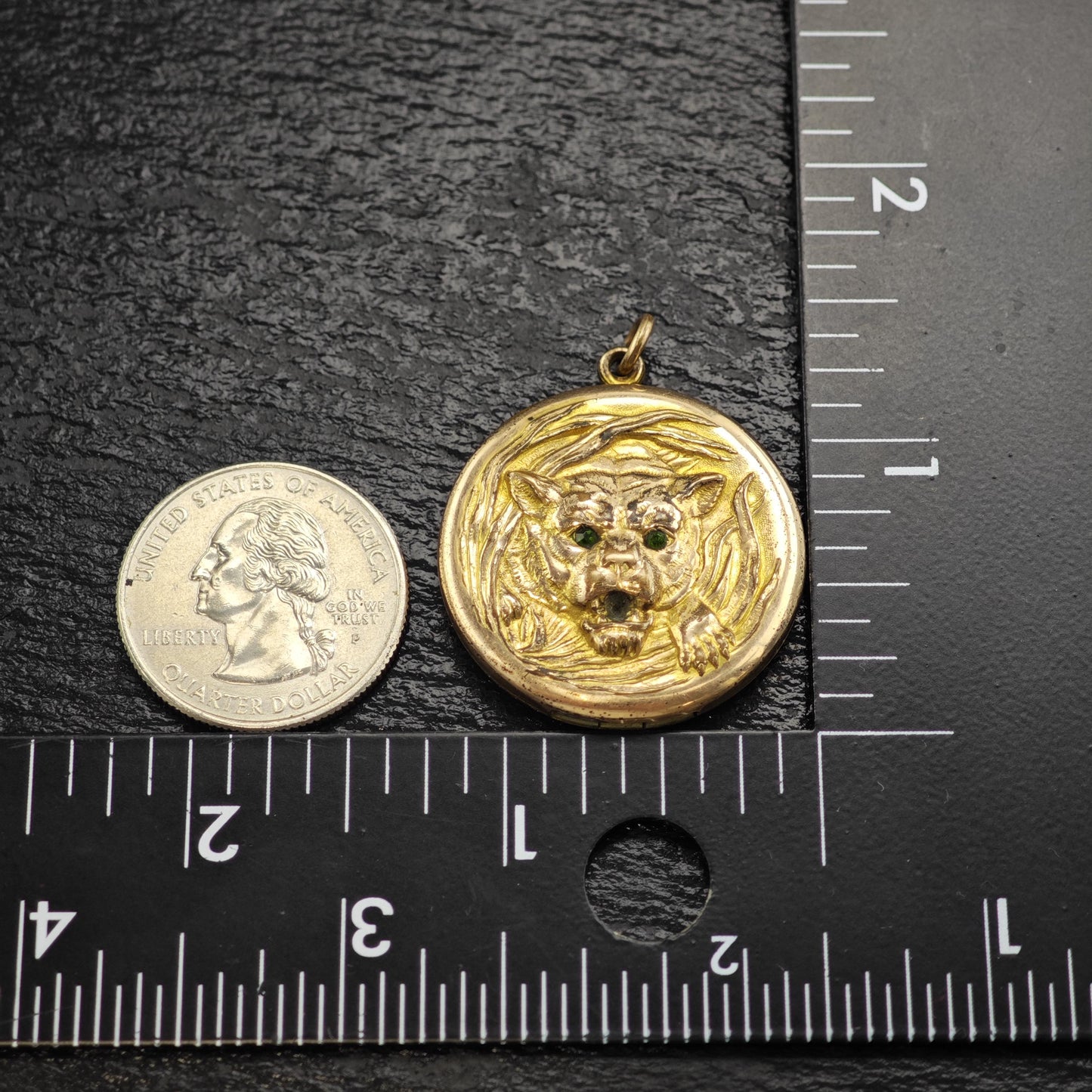 Antique Tiger Locket Gold Filled Pendant P3029