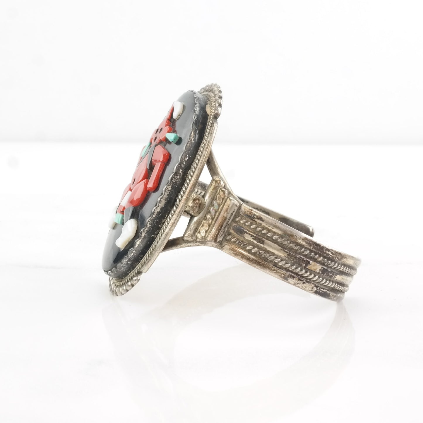 Coral Inlay Cuff Bracelet Native Zuni Sterling Silver Bev Etsate BR2464