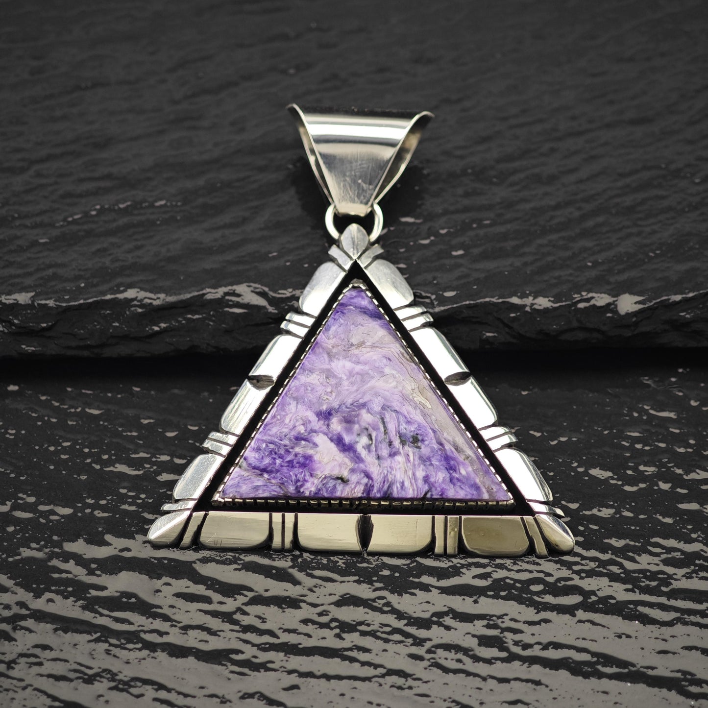 Navajo Charoite Pendant Sterling Silver Triangle P2821