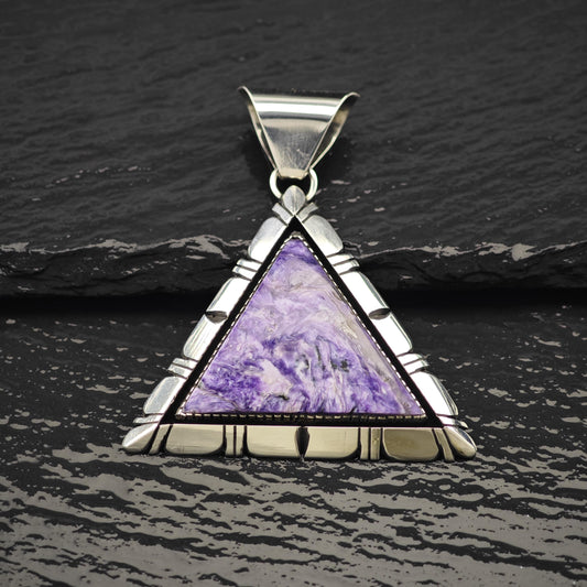 Navajo Charoite Pendant Sterling Silver Triangle P2821