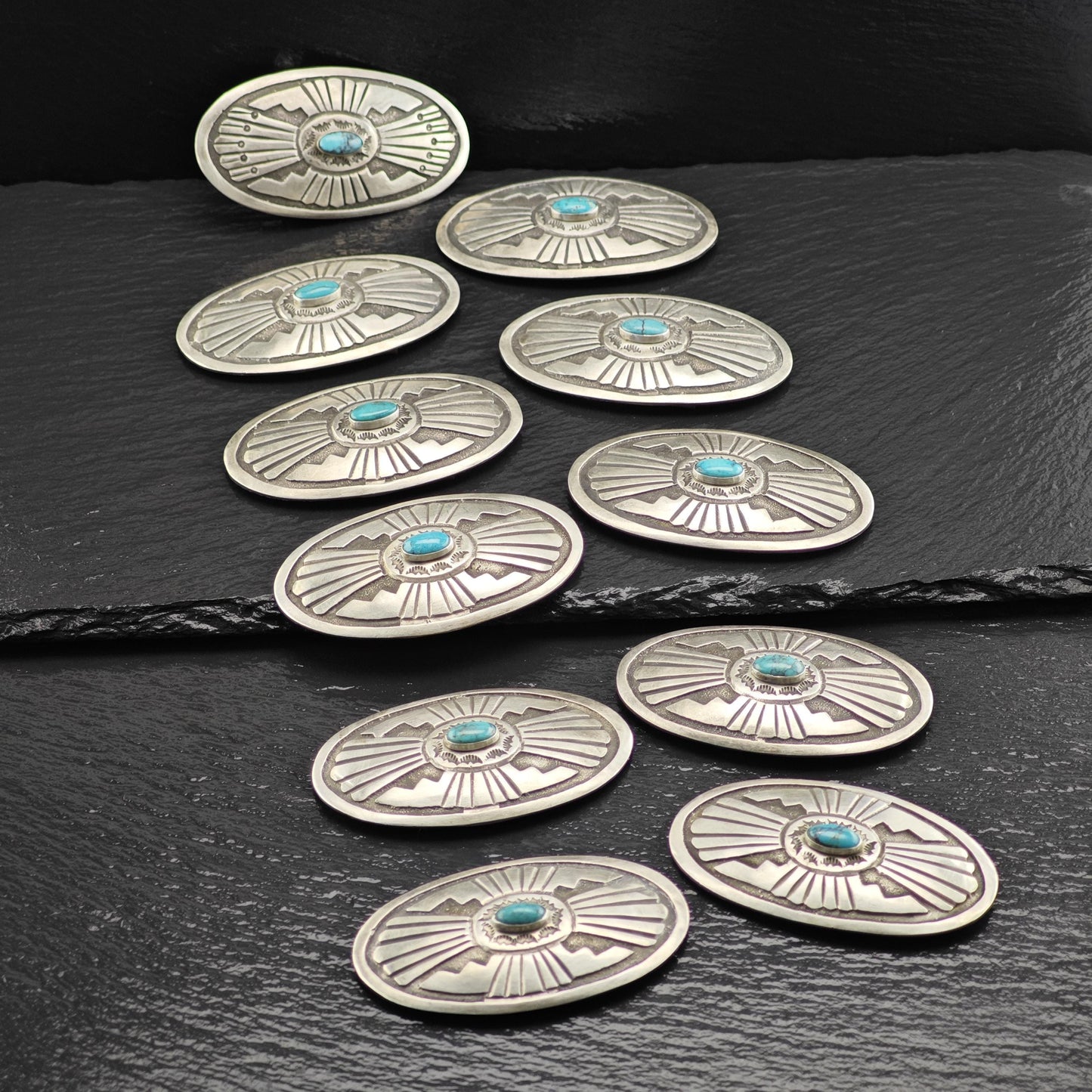 Navajo Turquoise Overlay Belt Buckle and Conchos Sterling Silver