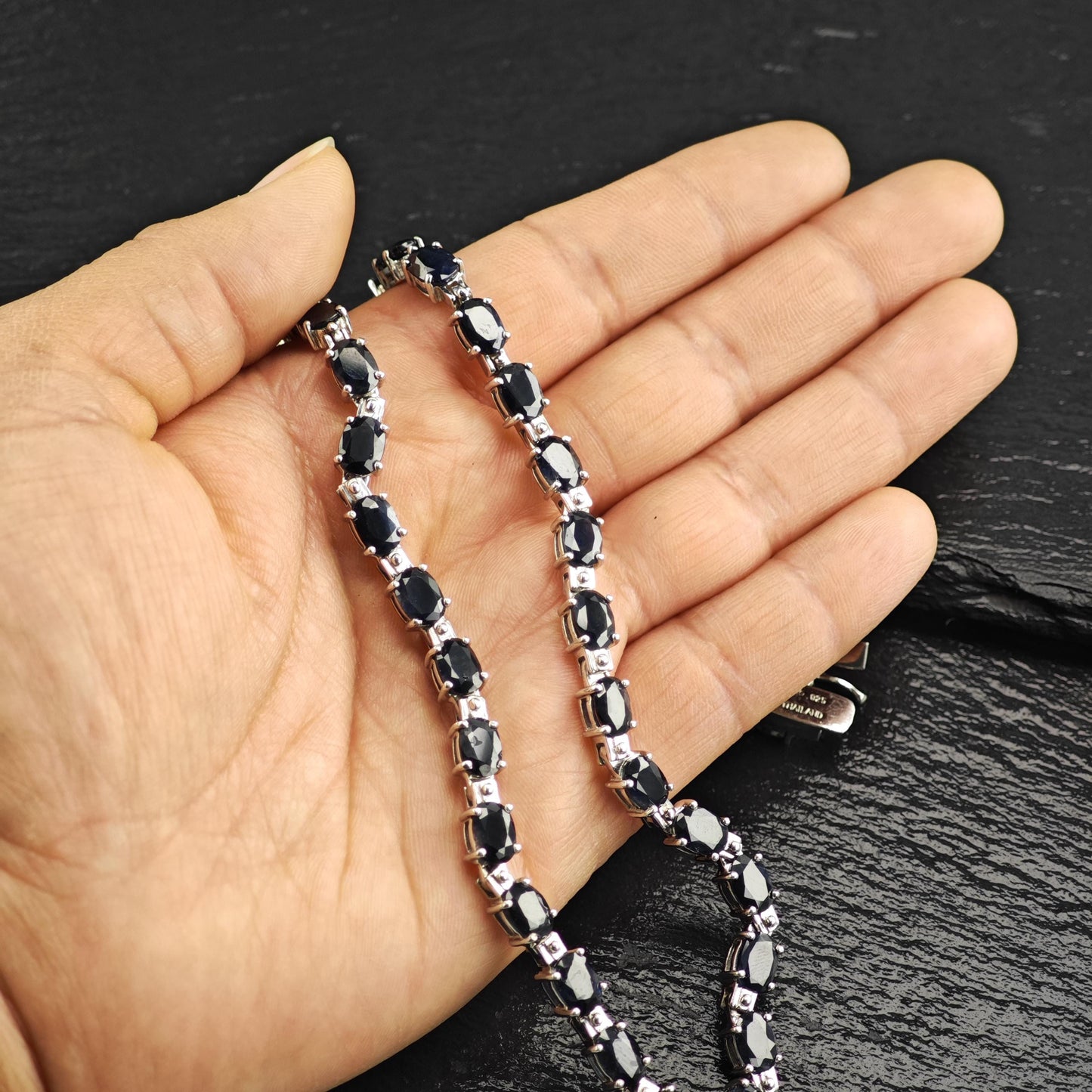 40cttw Dark Sapphire Line Necklace Sterling Silver N2735