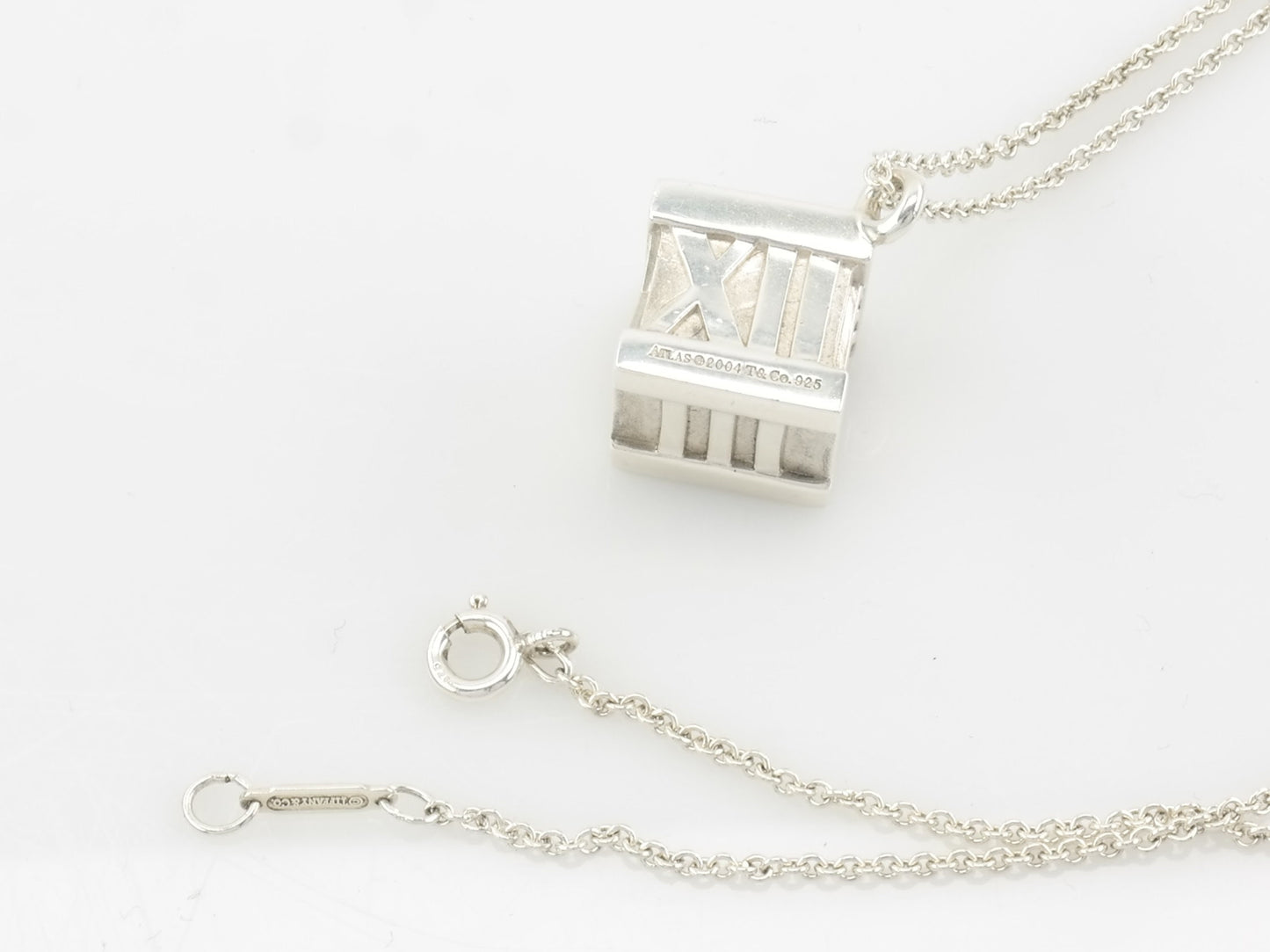 Vintage Tiffany & Co Sterling Silver Large Atlas Cube Necklace