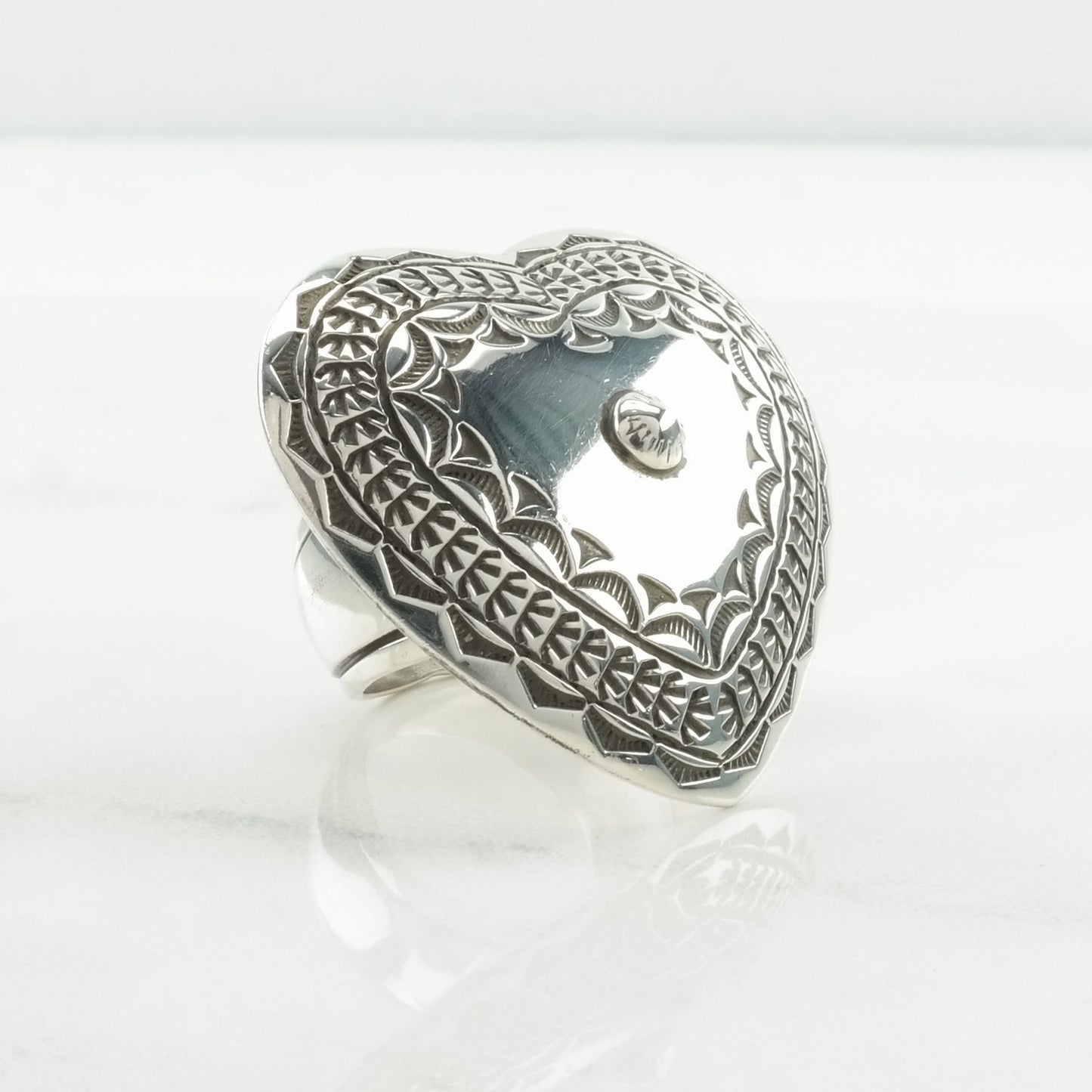 Native American Silver Ring Heart Large, Stamped, Shield Sterling Size 9