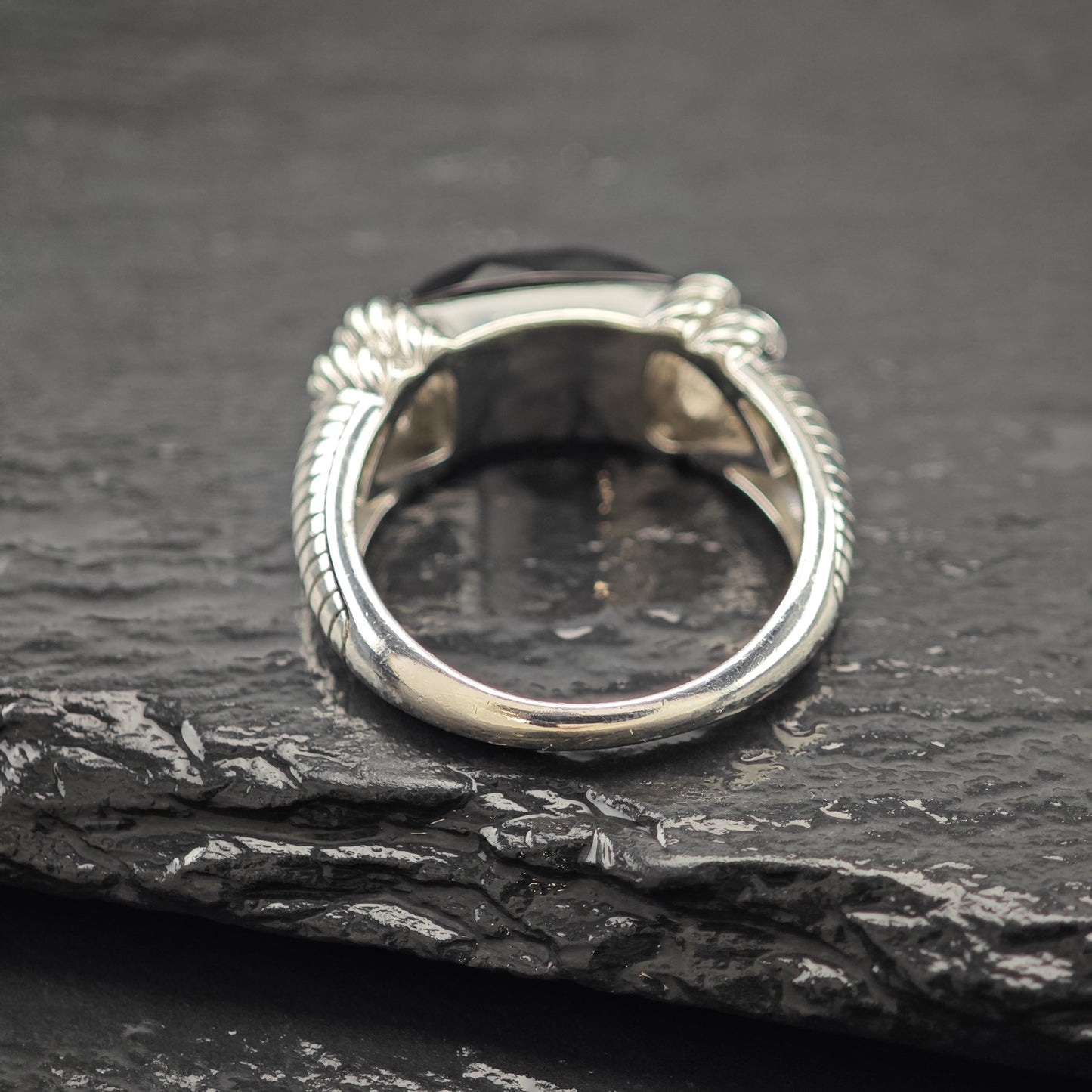 Judith Ripka Faceted Black Onyx Ring Sterling Silver Sz 9