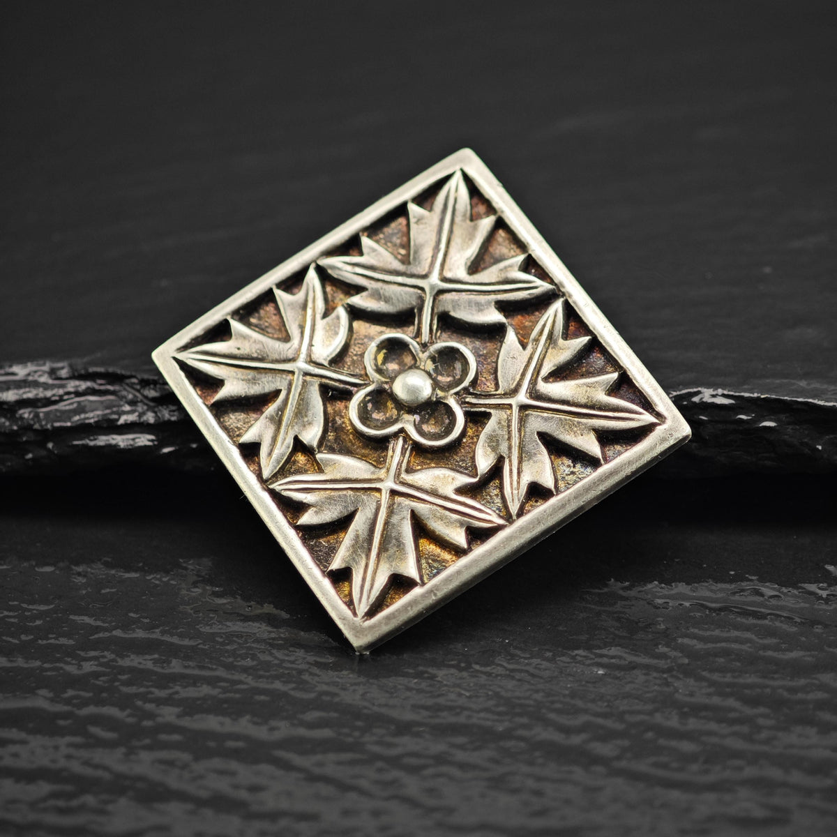 MFA Flower Leaf Square Sterling Silver Pendant Brooch P3098