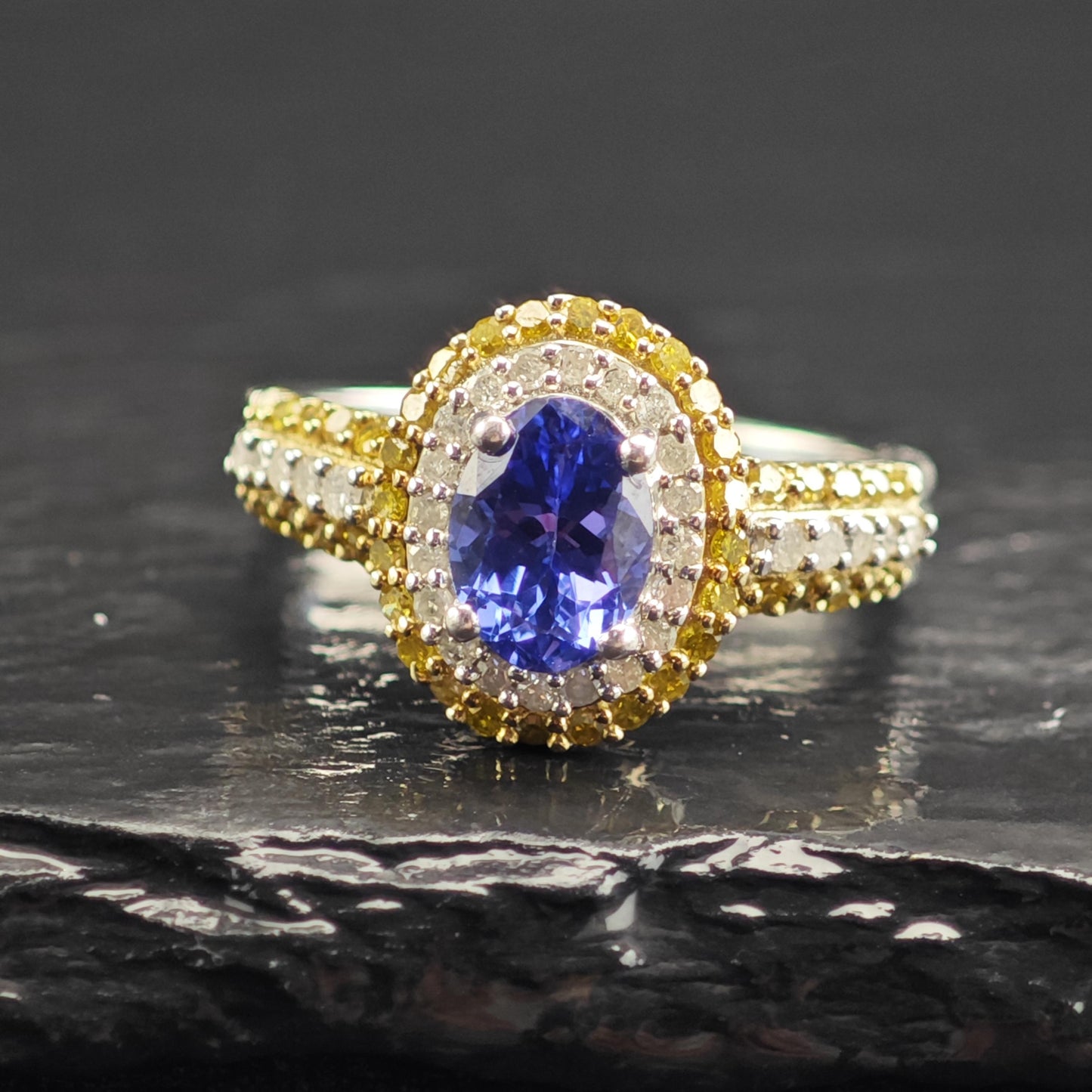 Tanzanite & Diamond Sterling Silver Ring Sz 6 R6599