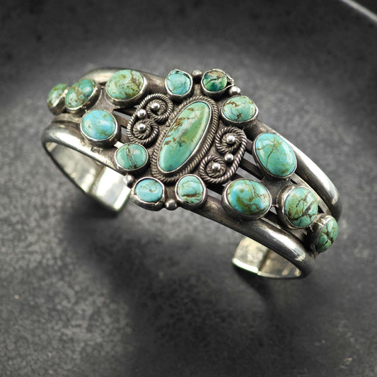 AS IS Historic Turquoise Sterling Silver Cuff Bracelet Sz 6 3/4" BR3184