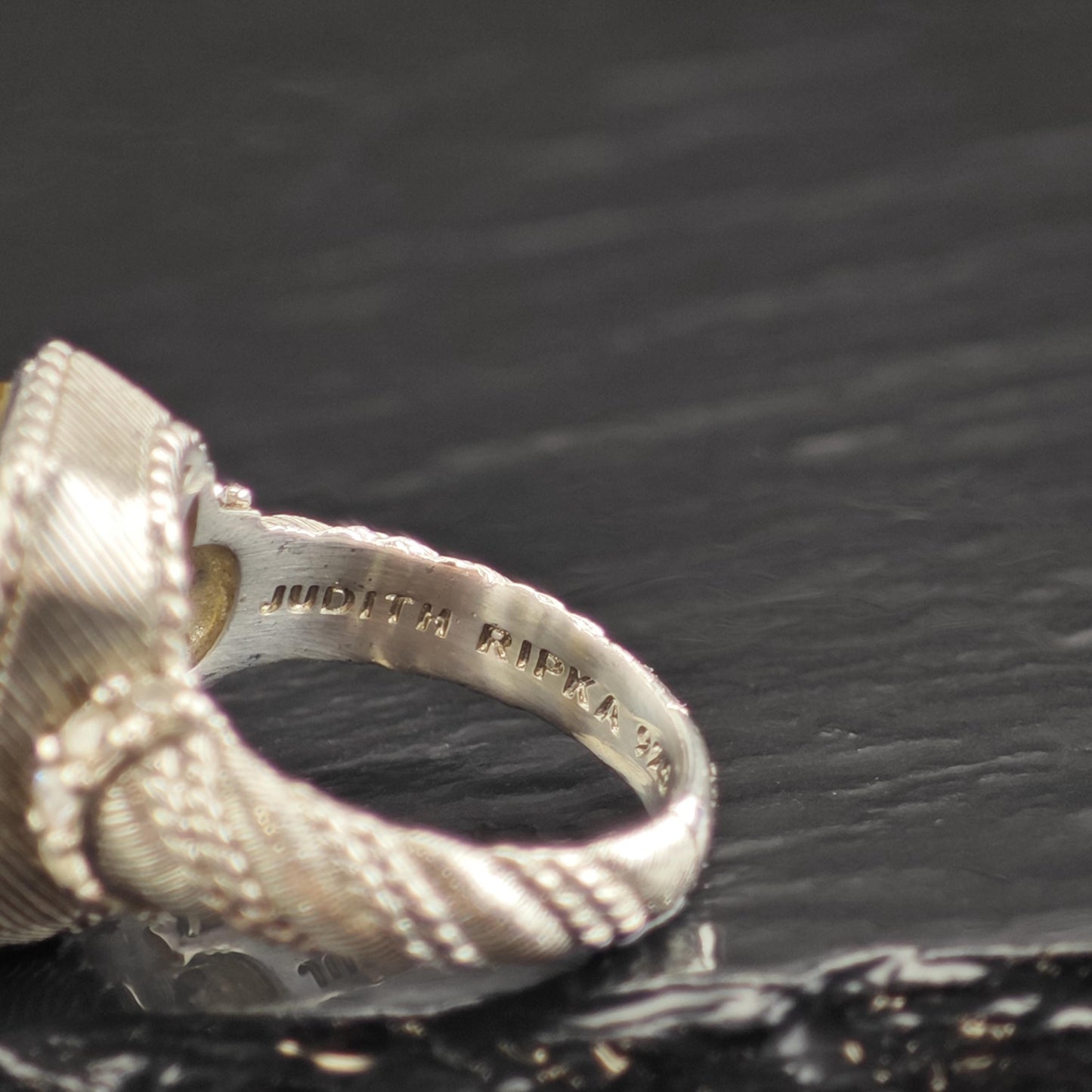 Vintage Judith Ripka Glass Intagilo Sterling Silver Ring Sz 6 R6595