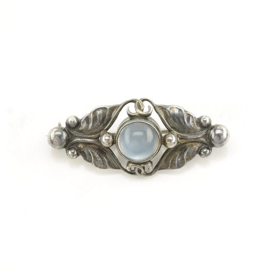 Vintage Georg Jensen Sterling Silver Brooch Leaf, 224A Moonstone