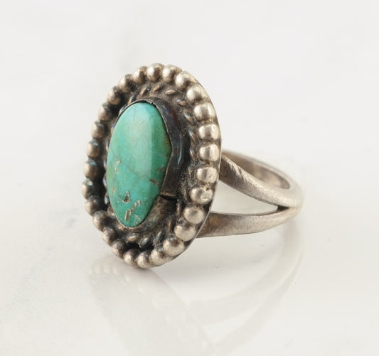 Native American Silver Ring Turquoise Sterling Size 6 1/4