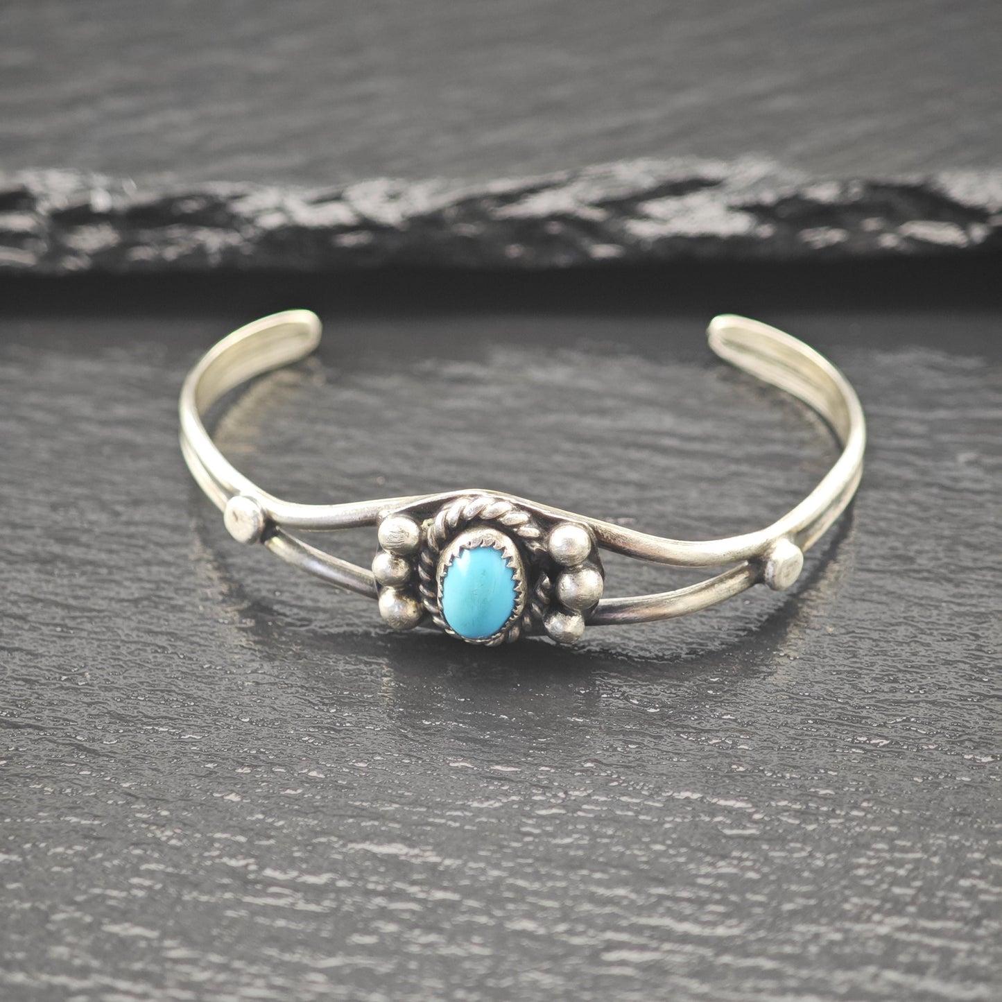 Native American Turquoise Child Cuff Bracelet Sterling Silver