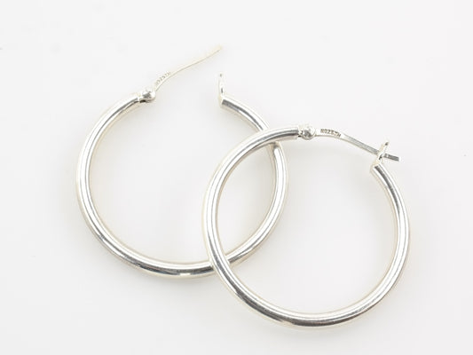 Sterling Silver 3mm Wide Earrings Hoop 1 3/8"