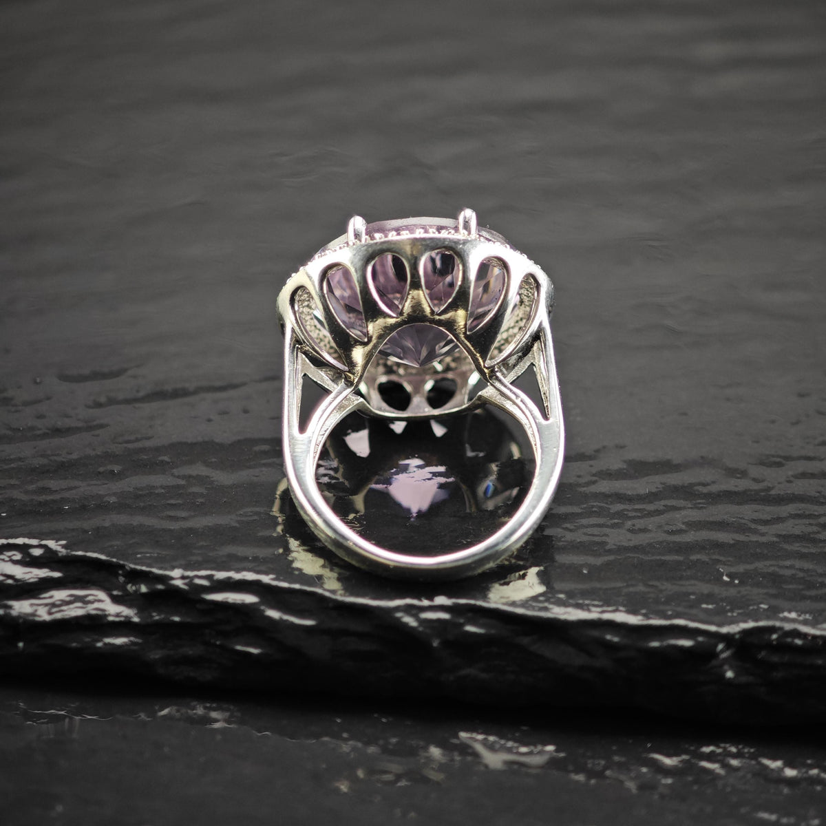 Large Amethyst CZ Sterling Silver Ring Sz 4 1/2 R6838