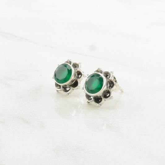 Nicky Butler Sterling Silver Green Chrysoprase Floral Earrings Stud