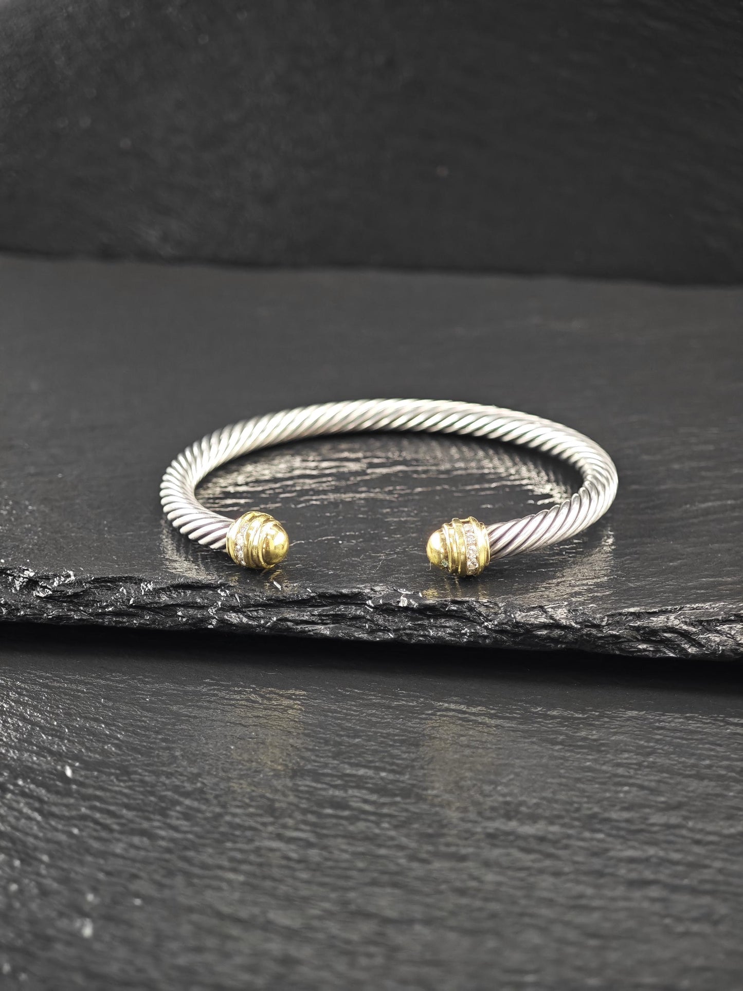 David Yurman 5mm, 18K Gold Accents, Diamond Cuff Bracelet Sterling Silver