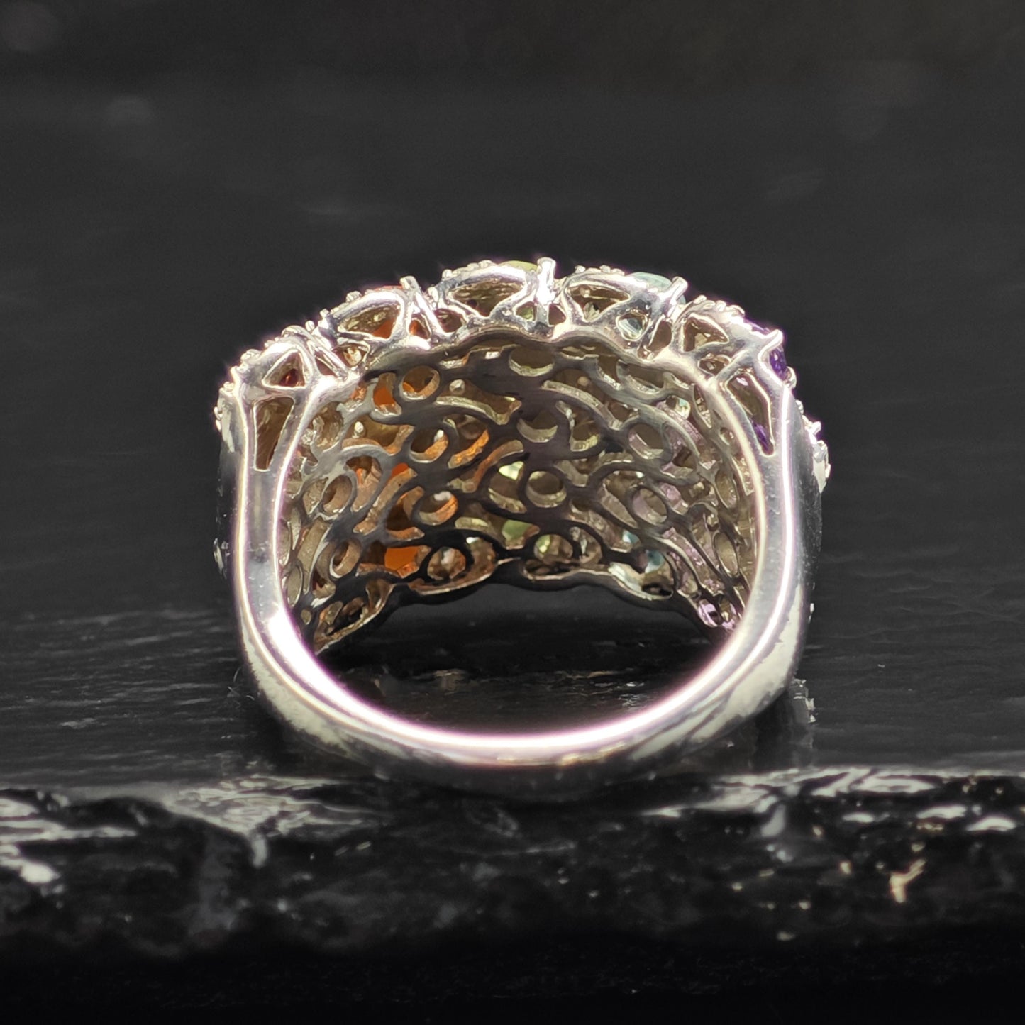 Rainbow Multistone Diamond Sterling Silver Ring Sz 8 R6557