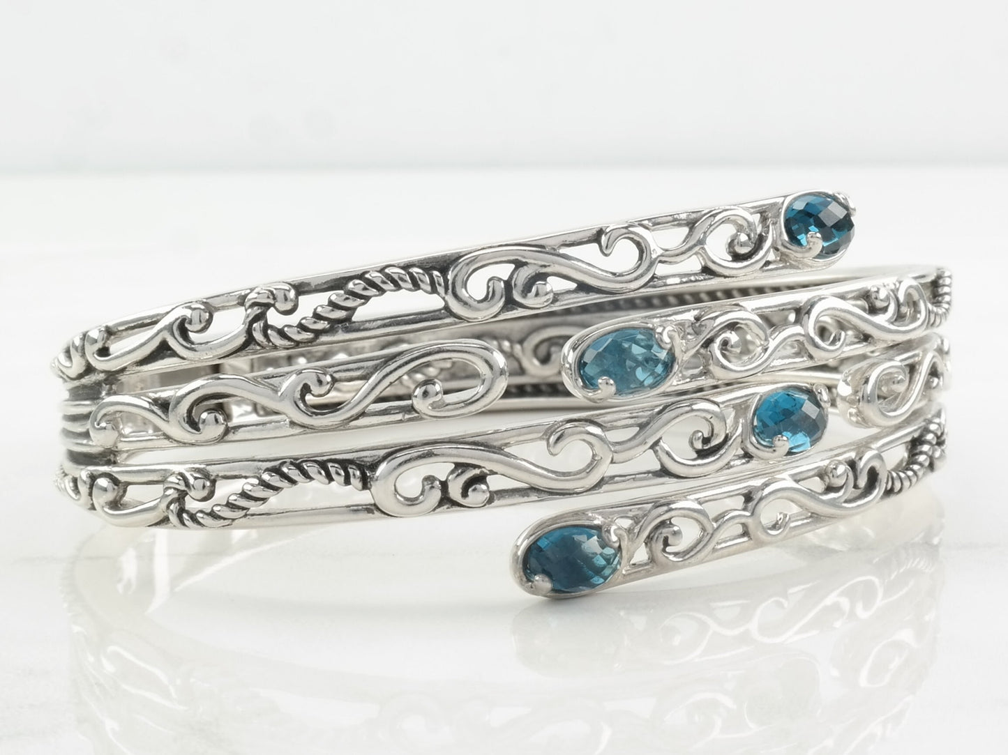 Carolyn Pollack Sterling Silver Bangle Bracelet Blue Topaz Swirl