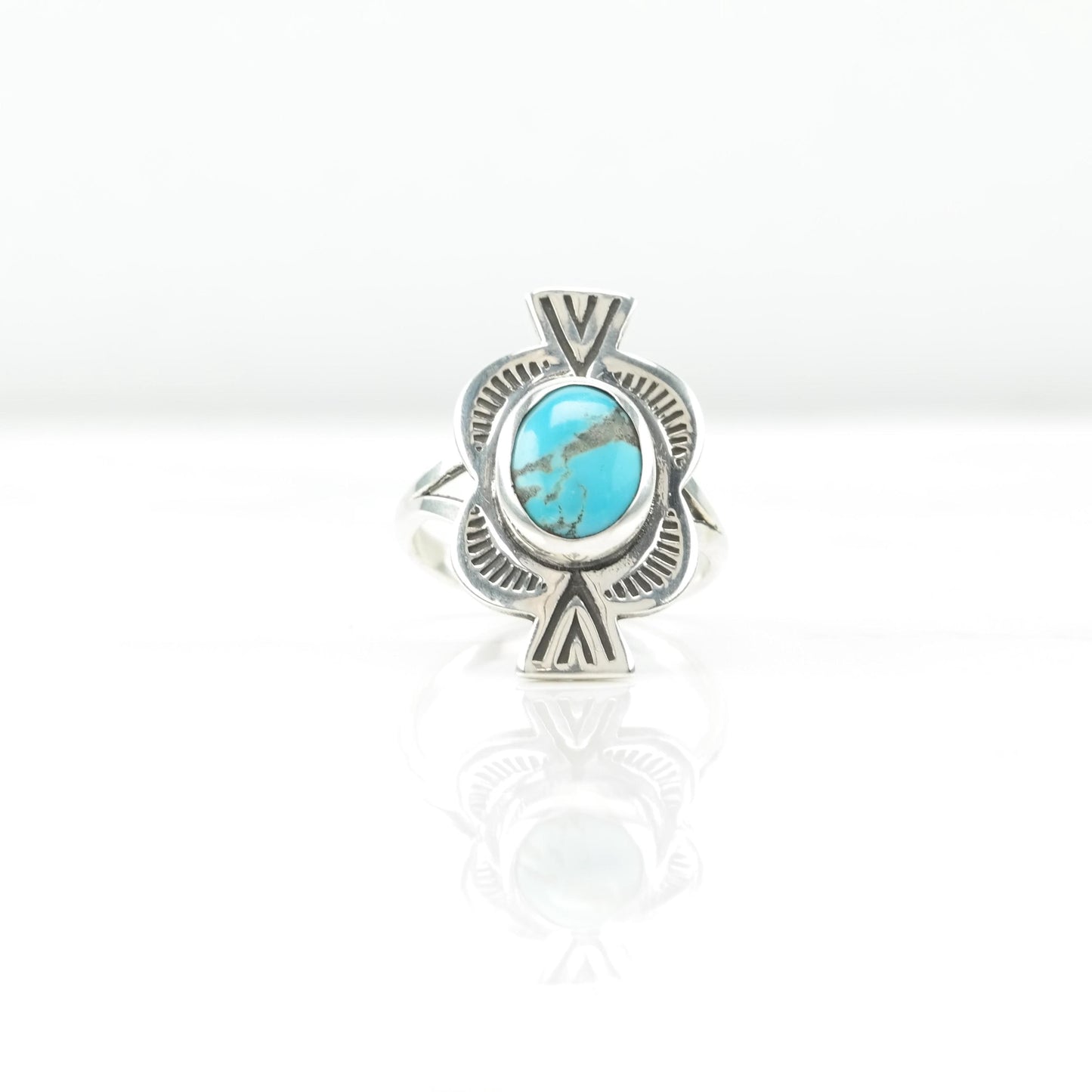 Vintage Rescued Silver Ring Turquoise Sterling Blue Size 7 1/2