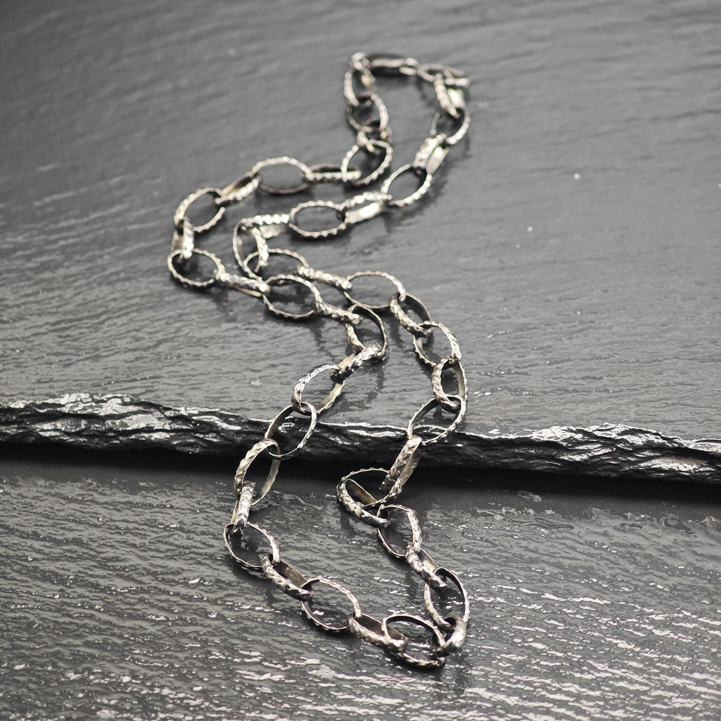 Black Oxidized Oval Chain Sterling Silver Necklace N2762