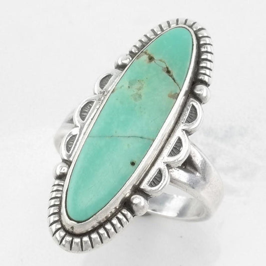 Imperfect Bell Trading Sterling Silver Ring, Turquoise Navette Green Size 5 1/2