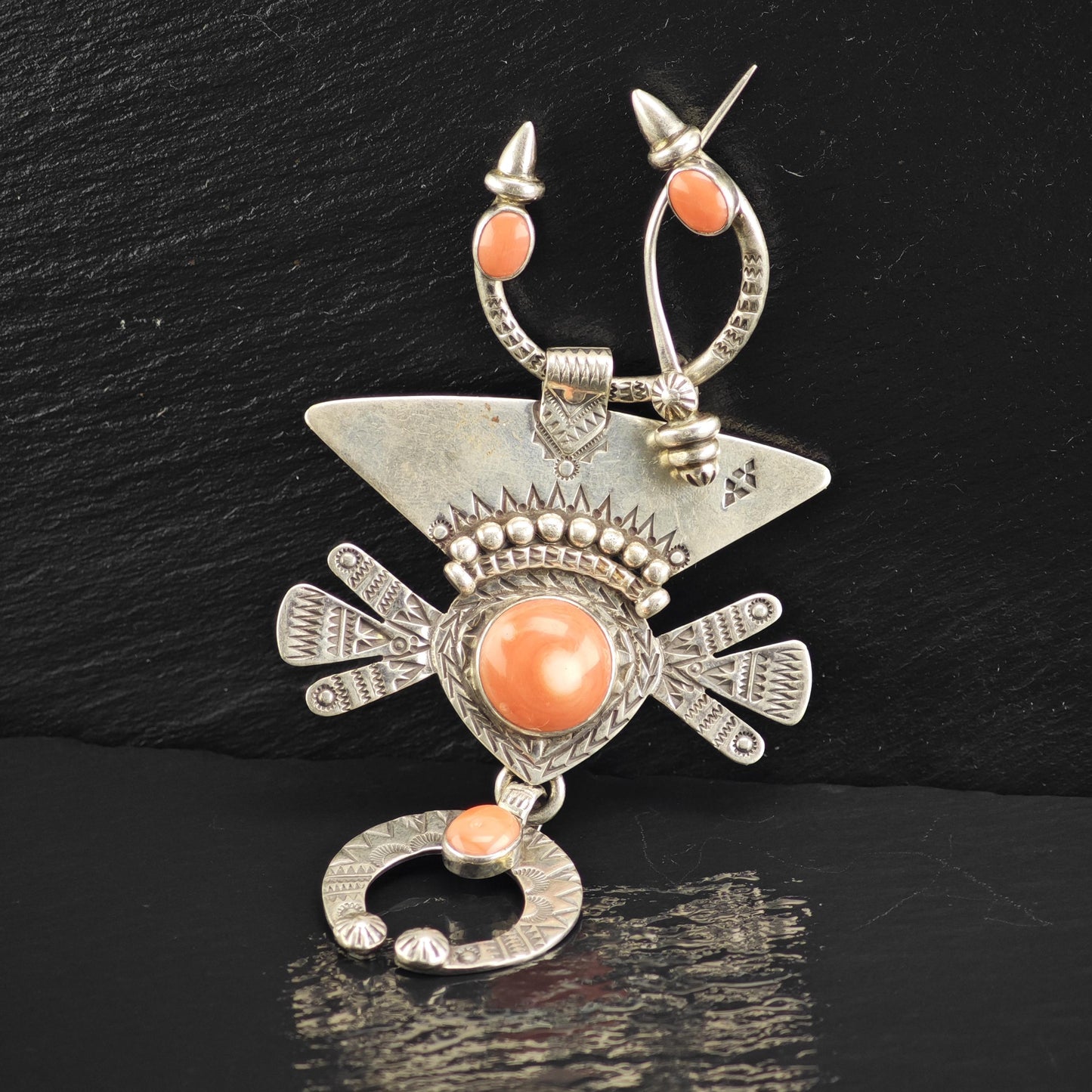 Kabylie Fibula, Coral by Melanie Deluca Sterling Silver