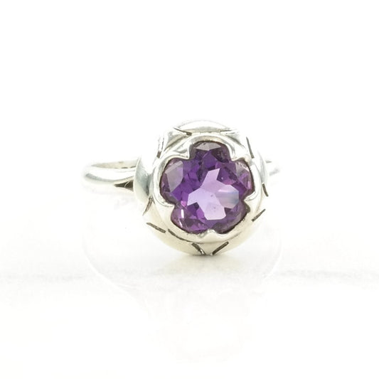 Sterling Silver Ring Amethyst Modernist Purple Size 7 3/4