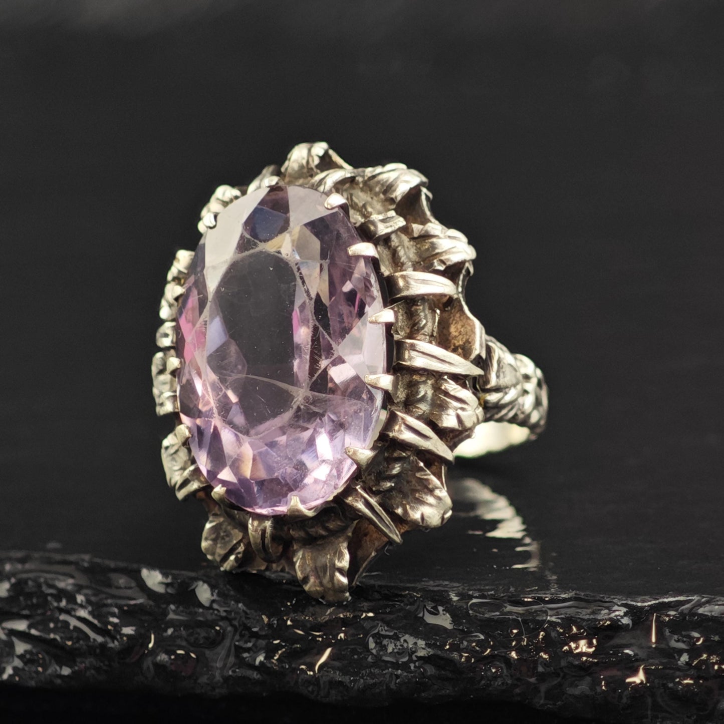 AS IS Mid Century Amethyst Sterling Silver Ring Sz 6 R6601