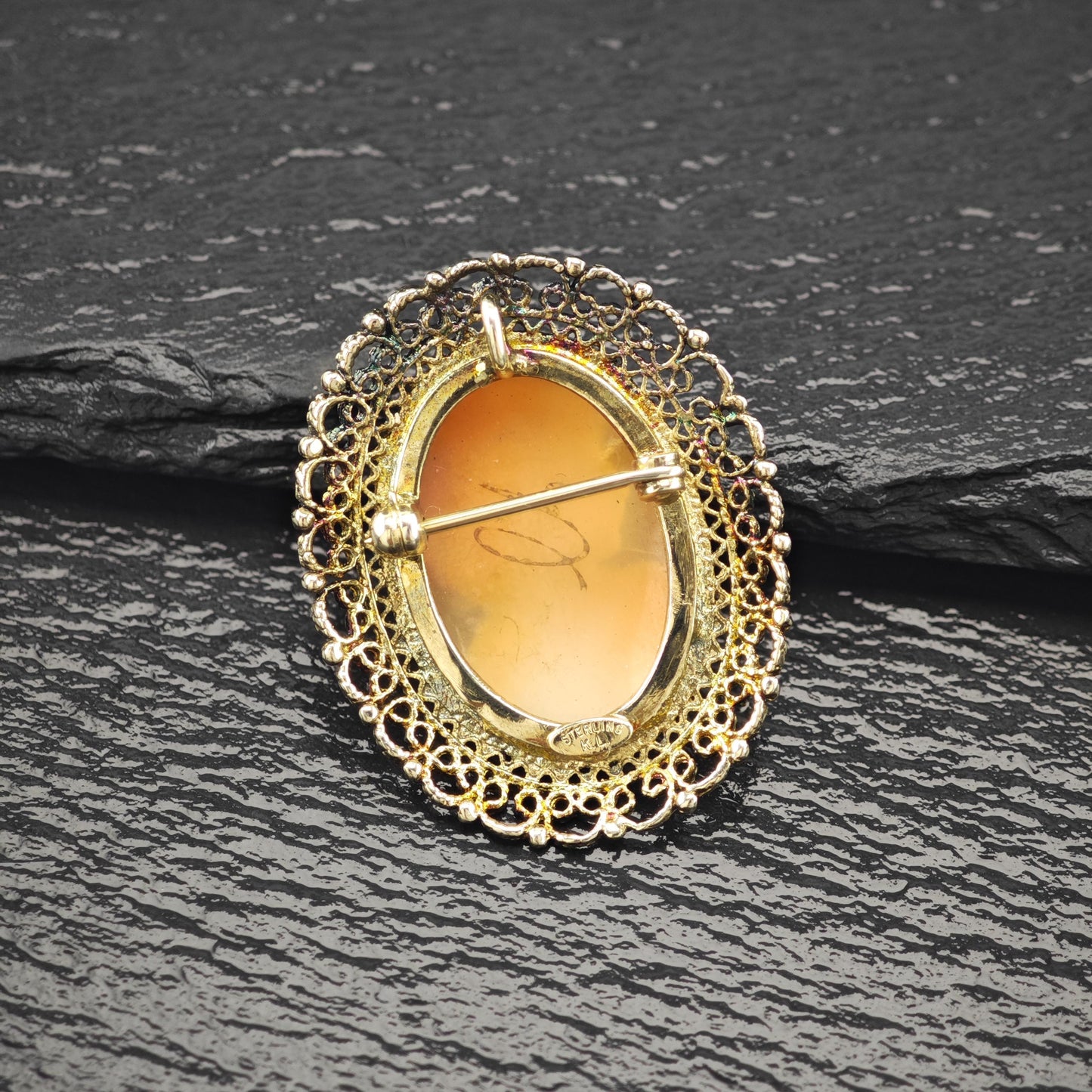 Cameo Gold Gilded Brooch/Pendant Sterling Silver