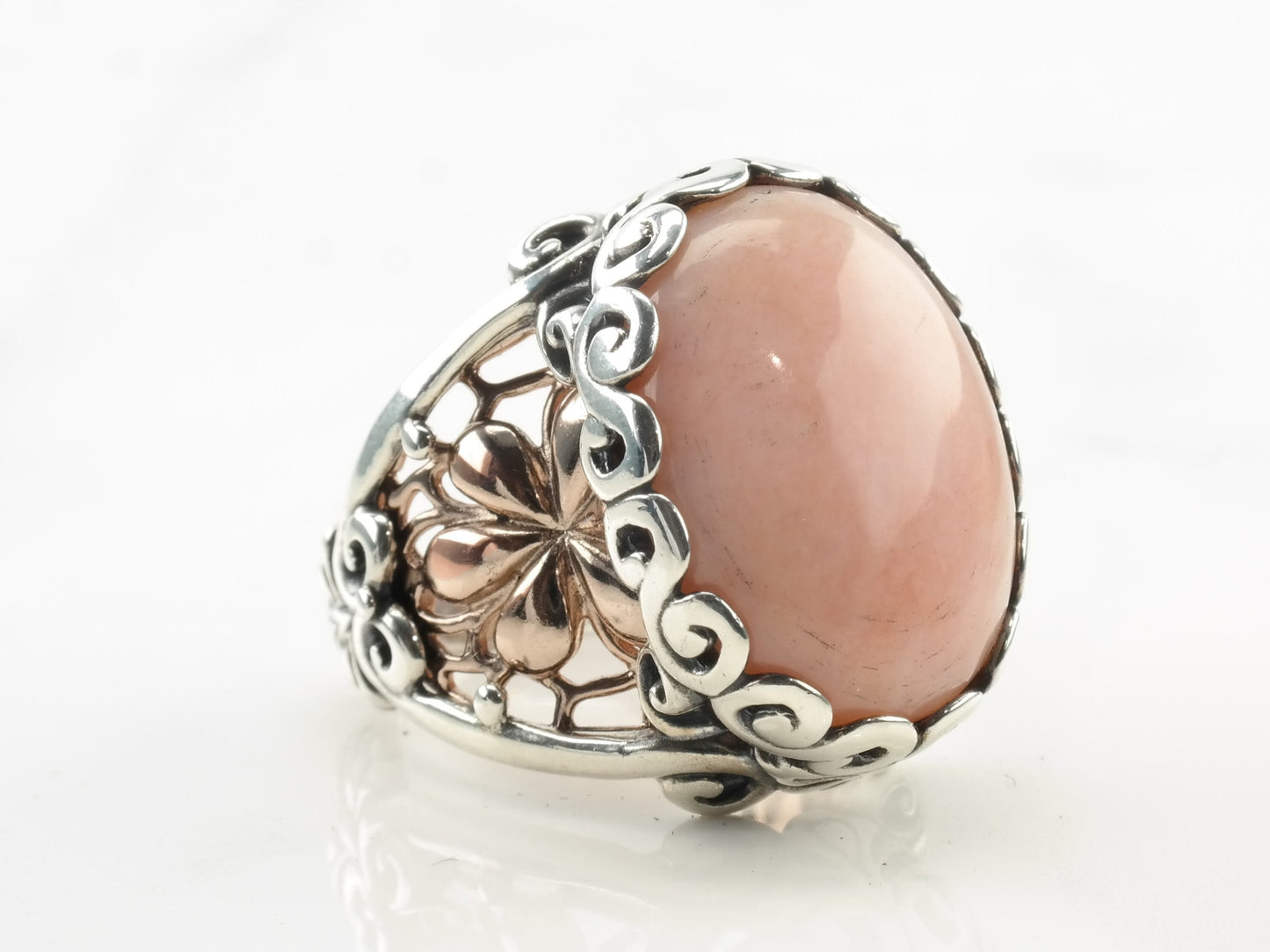 Relios Silver Ring Rhodonite Oval Copper Filigree Sterling Size 7 1/4