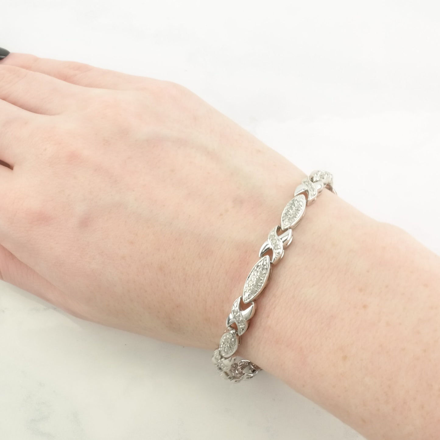 Vintage Sterling Silver Line Bracelet Diamond