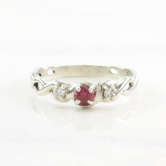 Sterling Silver Ring Ruby, CZ Twisted Size 8 1/2