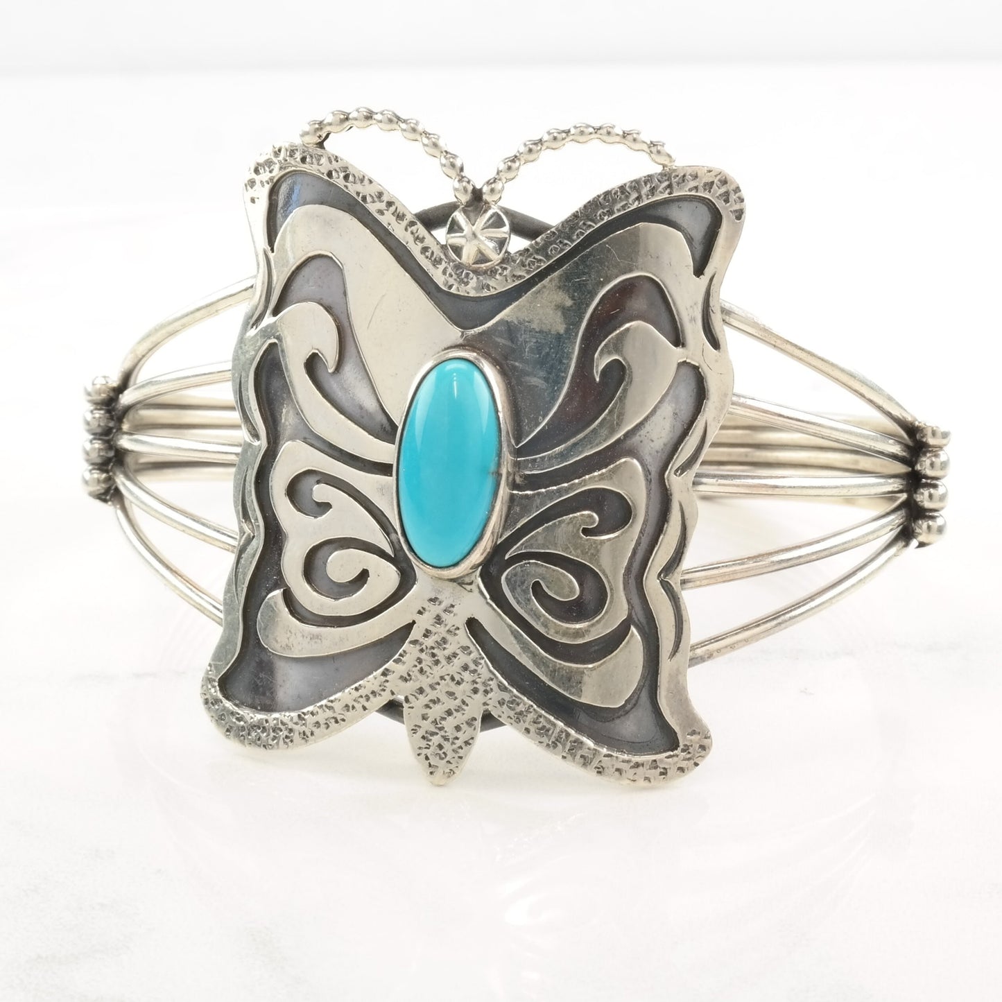 Native American Sterling Silver Cuff Bracelet Turquoise Butterfly