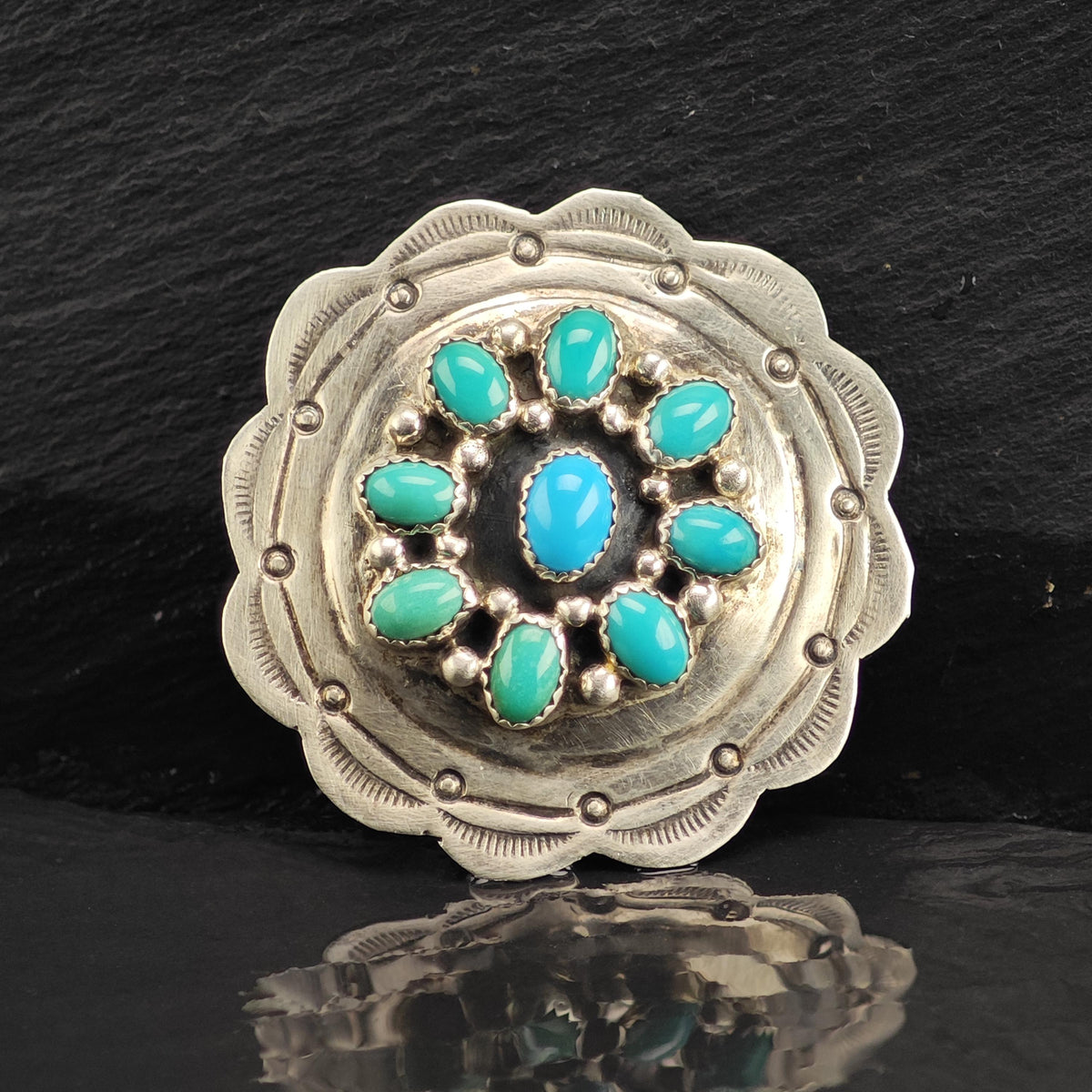 Turquoise Cluster Concho Sterling Silver Pendant/Brooch P3145