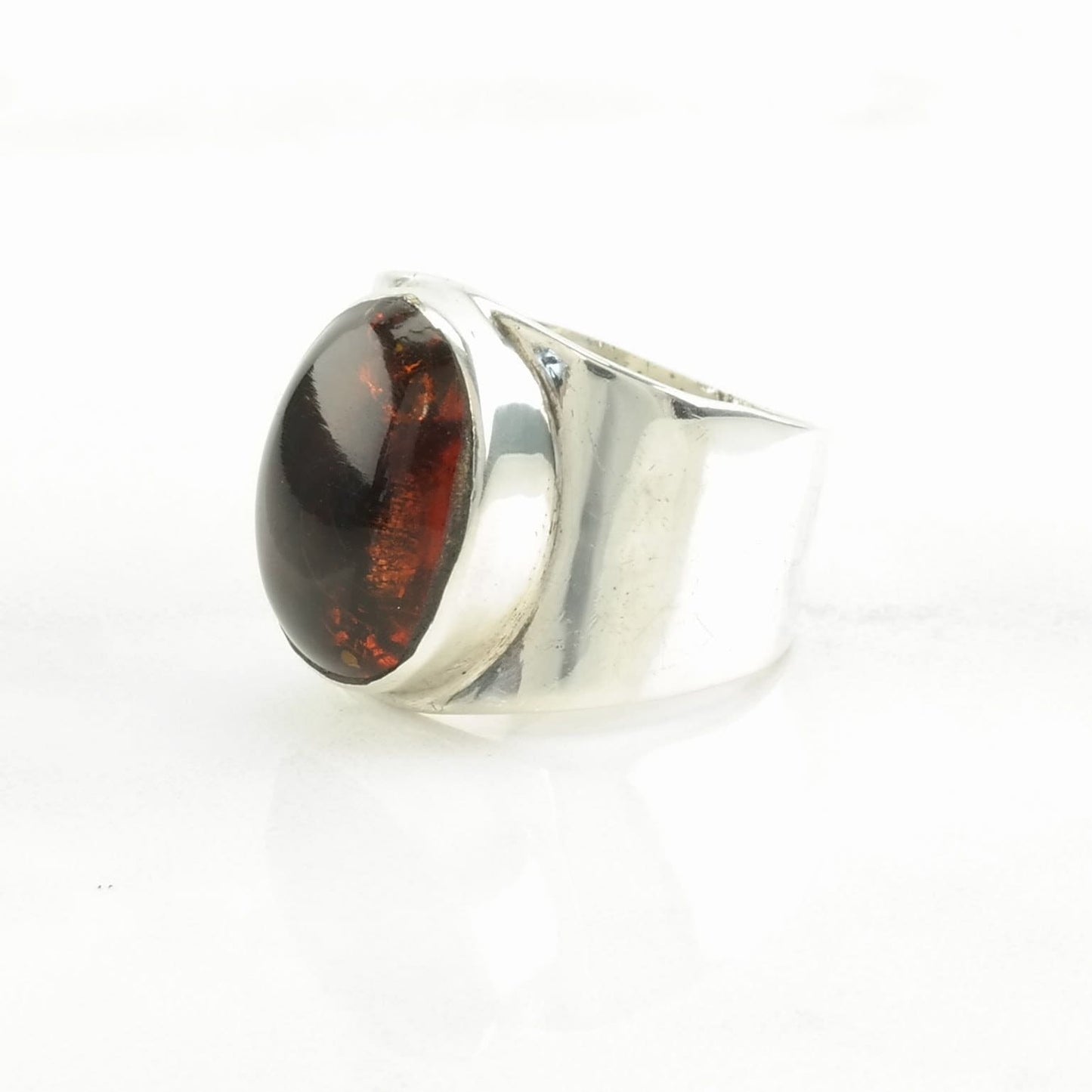 Sterling Silver Ring Amber Modernist Orange Size 6