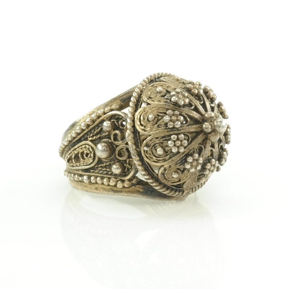 Israel Silver Ring Brass Toned Filigree Sterling Size 8 (adjustable)