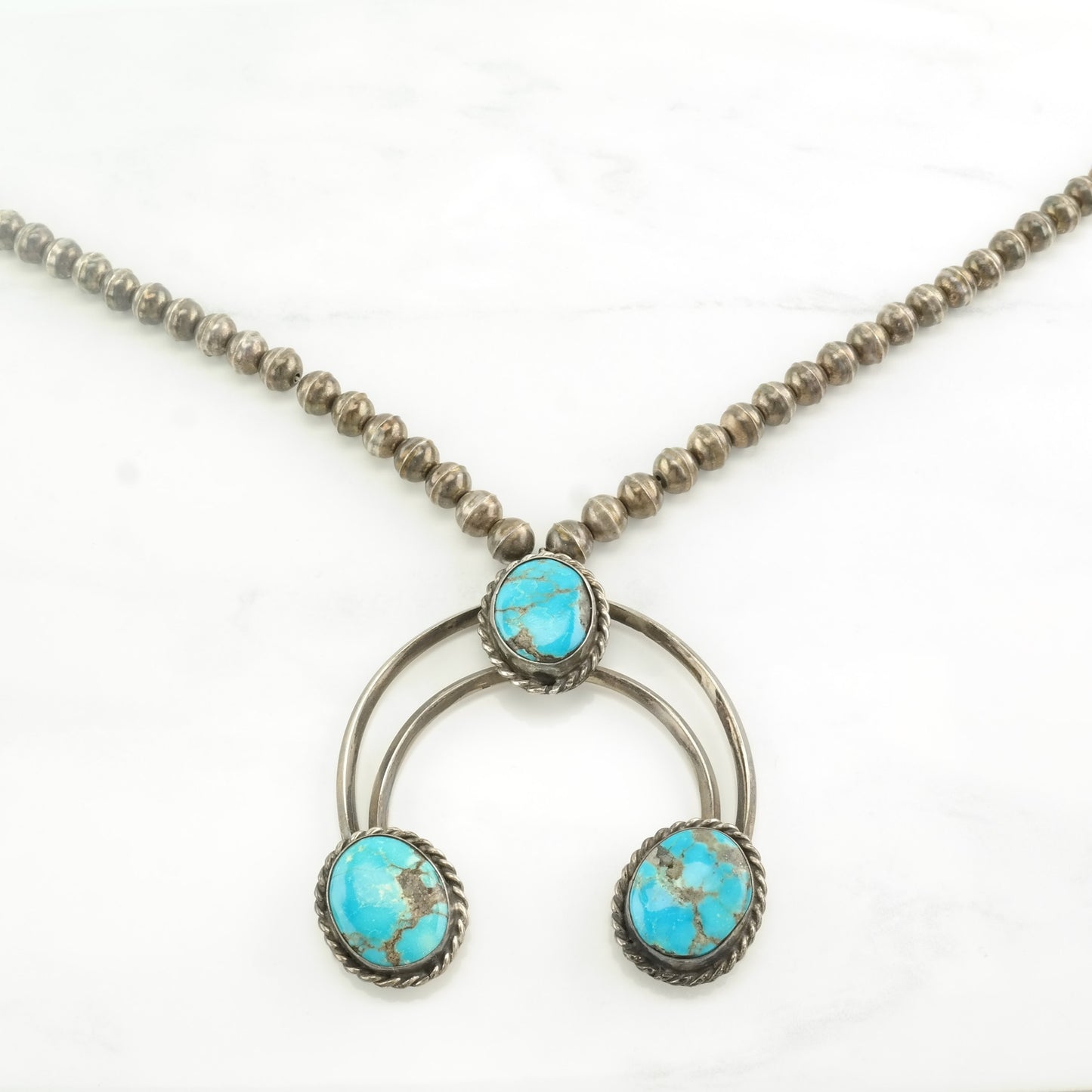 Southwest Sterling Silver Blue Kingman, Turquoise Naja Necklace