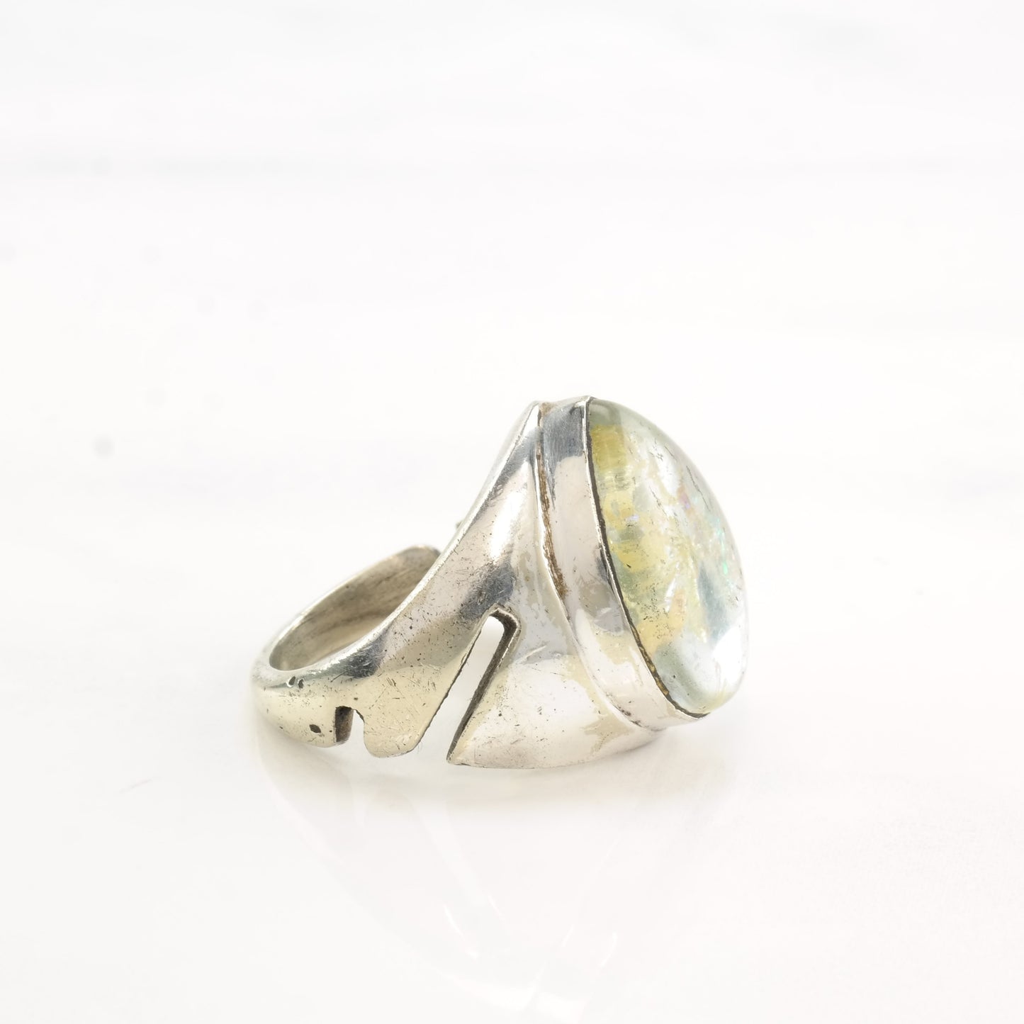 Sterling Silver Ring Opal Doublet Teardrop Size 6 1/4