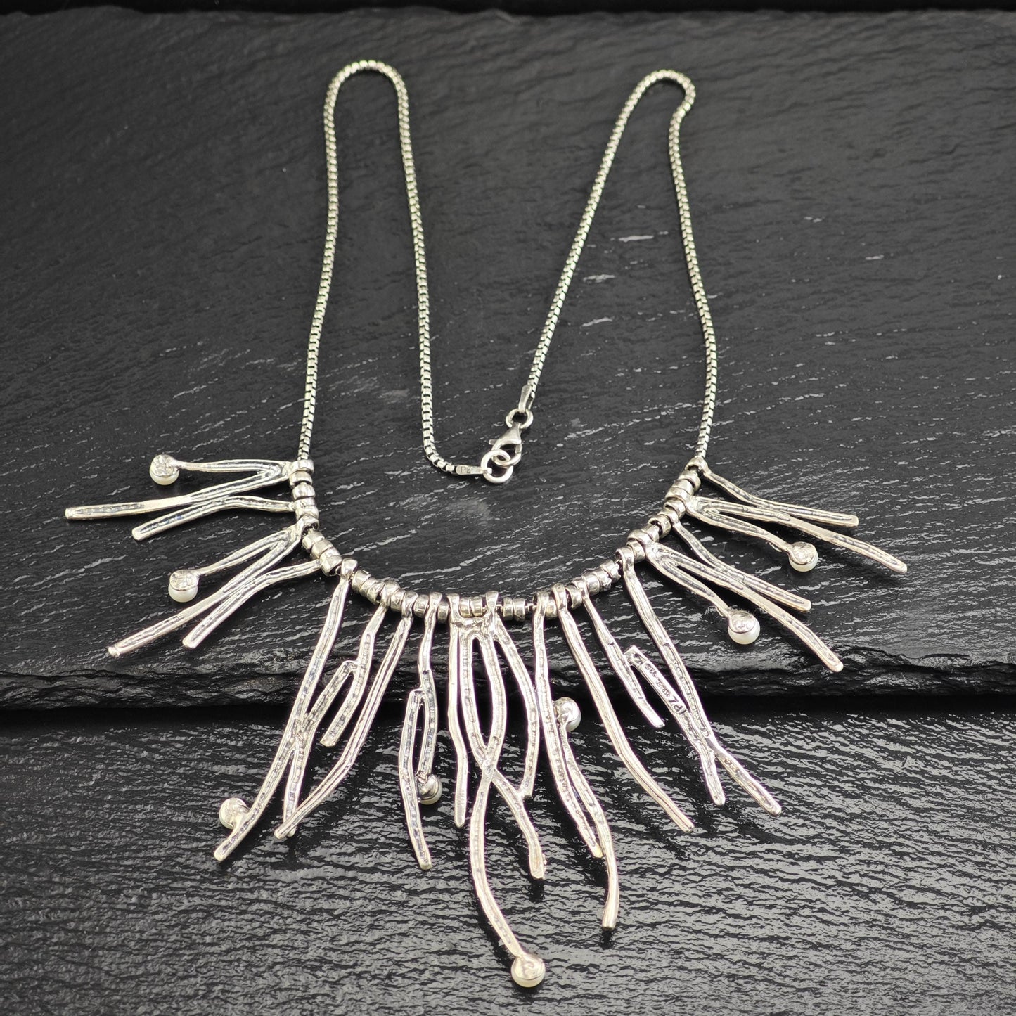 Abstract White Pearl Sterling Silver Necklace N2732