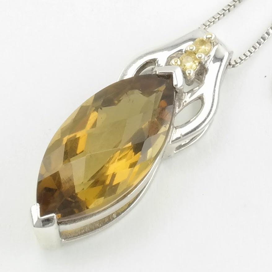 Vintage Sterling Silver Yellow Citrine, Yellow Topaz Necklace