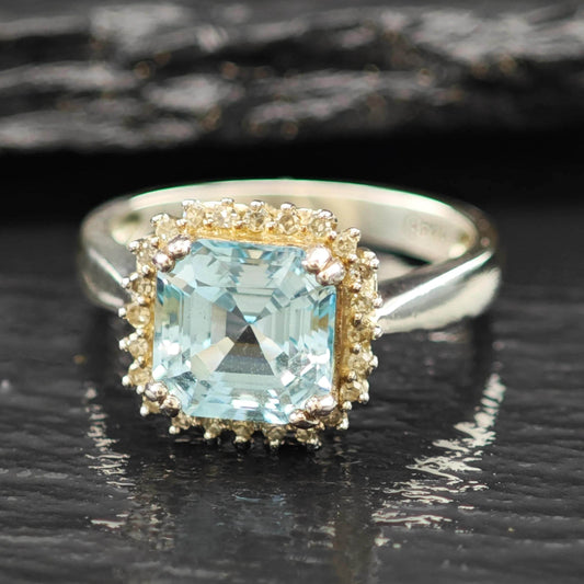 Squared Topaz Diamond Ring Sterling Silver Sz 7 R6200