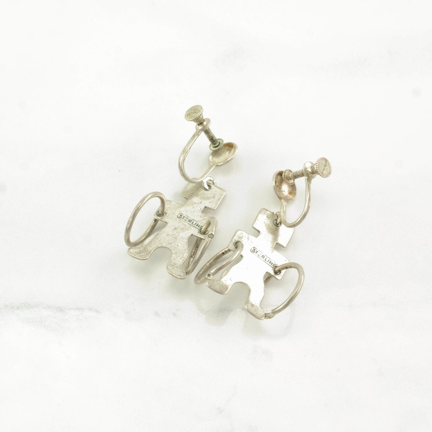 Fred Harvey Era Sterling Silver Figure Stamped Earrings Screw back