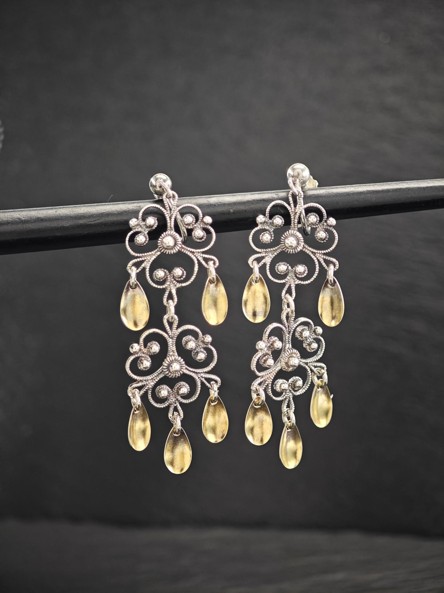 Early David Andersen Gold Floral, Screw Back Earrings Sterling Silver