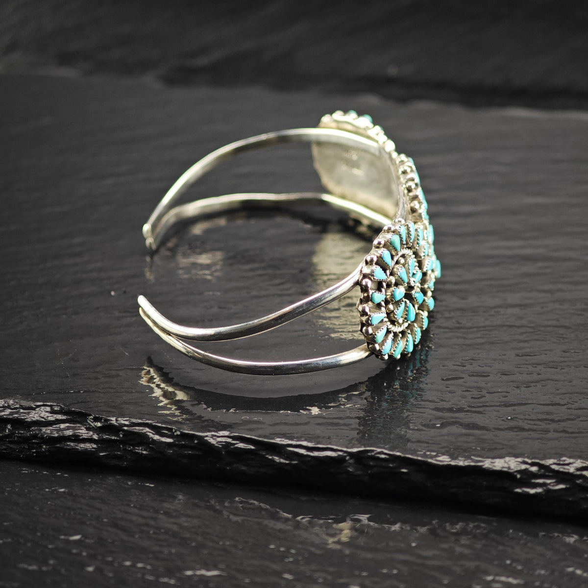 Vintage Zuni Native American Needlepoint Turquoise Sterling Silver Cuff Bracelet Sz 6 3/4" BR3168