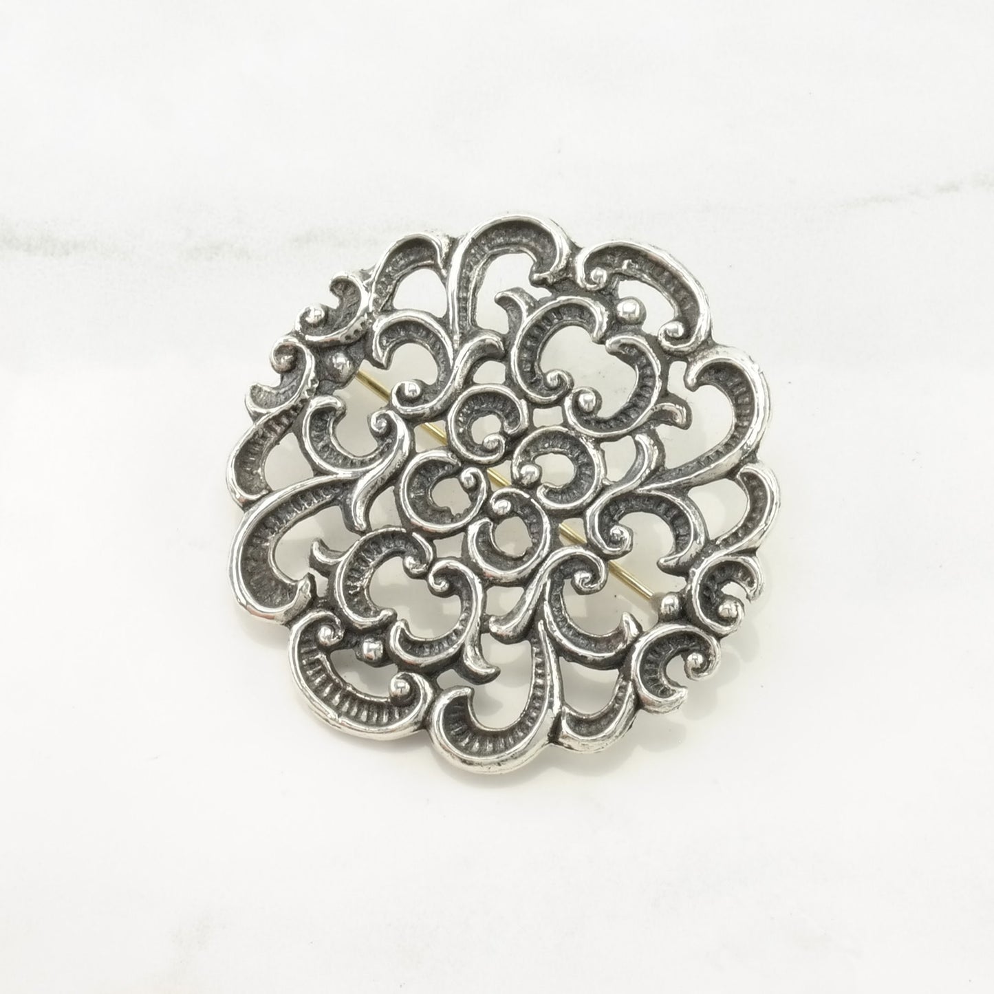 Baroque European Sterling Silver Brooch Scroll