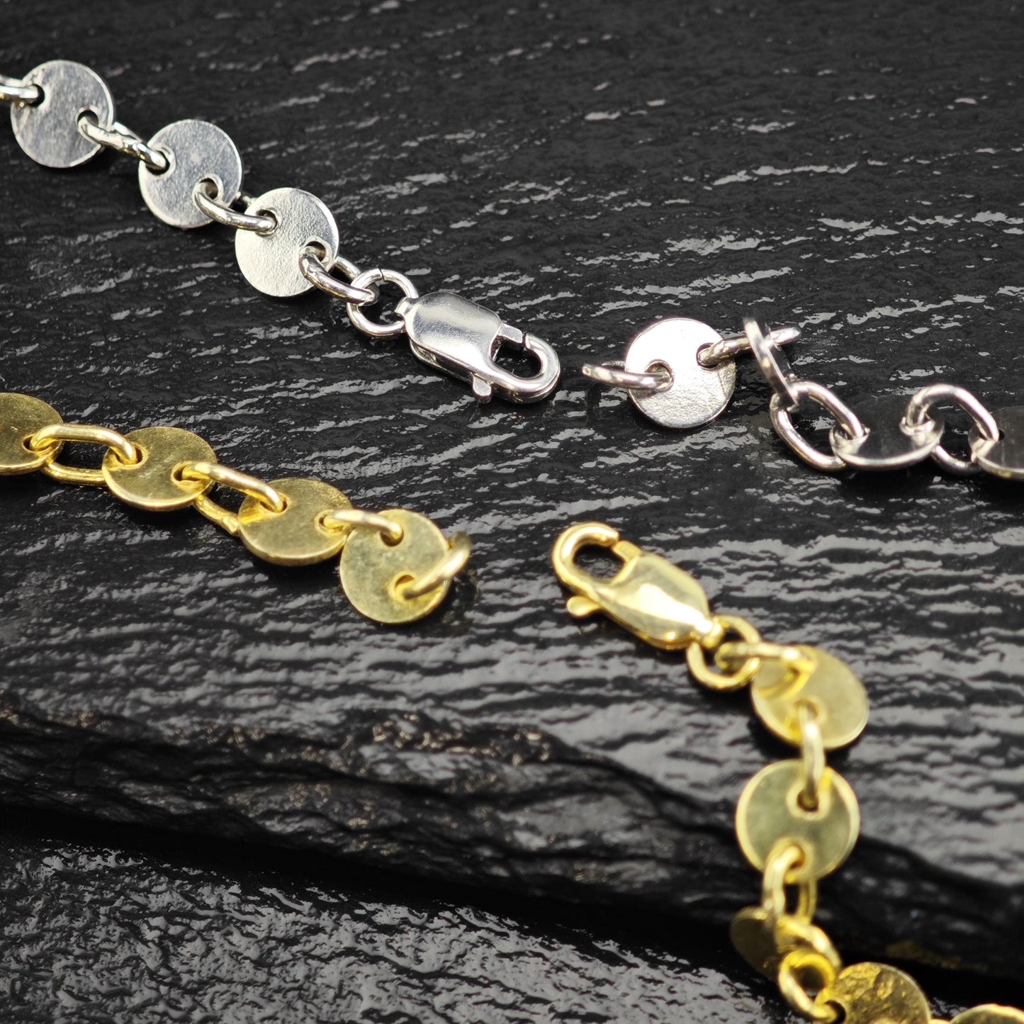 Choice of Silver or Gold Plated Sequin Disc Chain Sterling Silver Necklace N2761